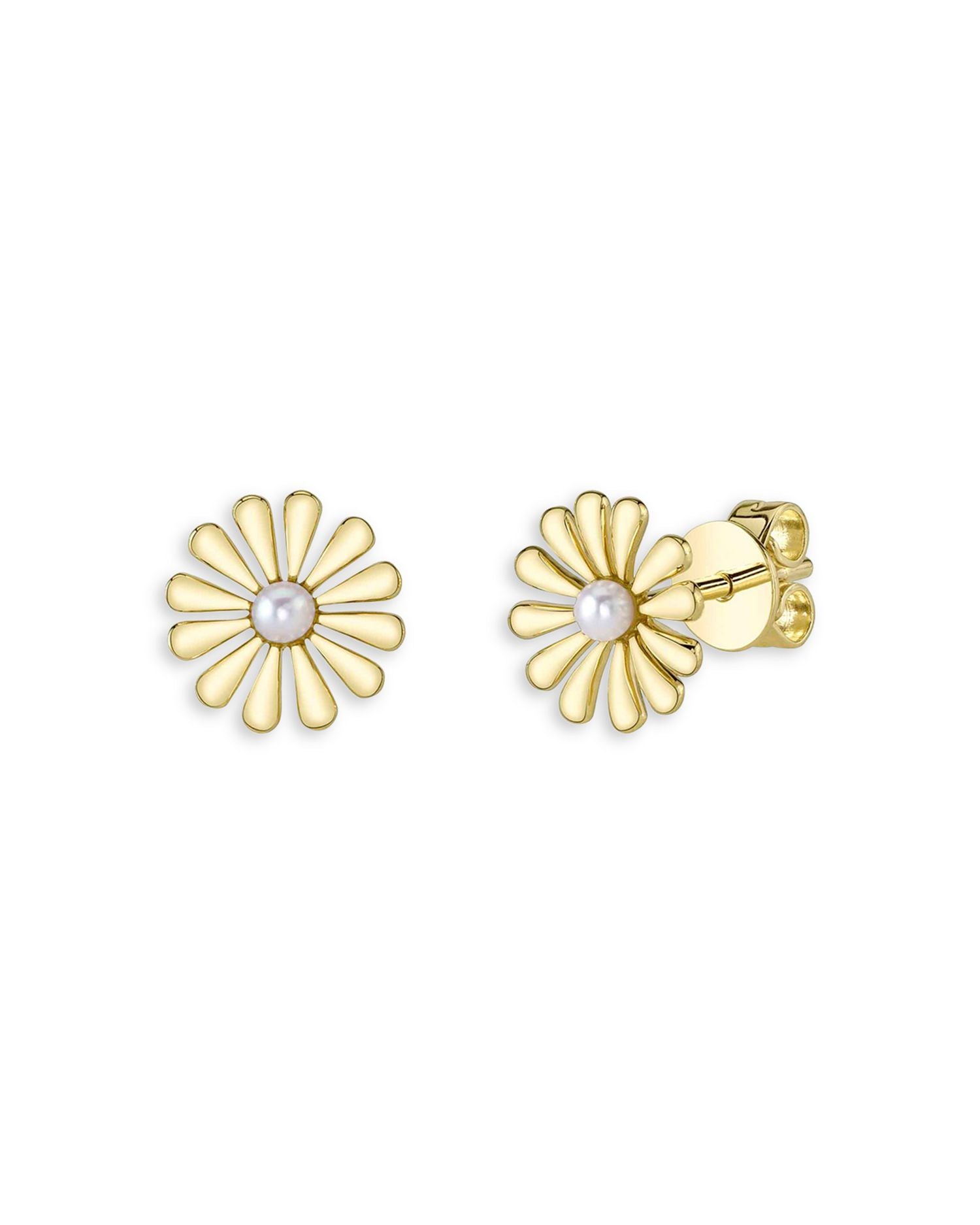 14K Yellow Gold Jackie Cultured Freshwater Pearl Flower Stud Earrings