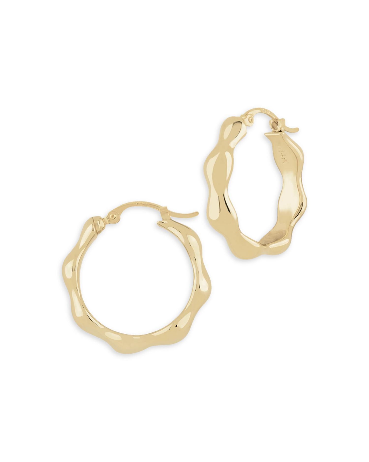14K Yellow Gold Wavy Small Hoop Earrings