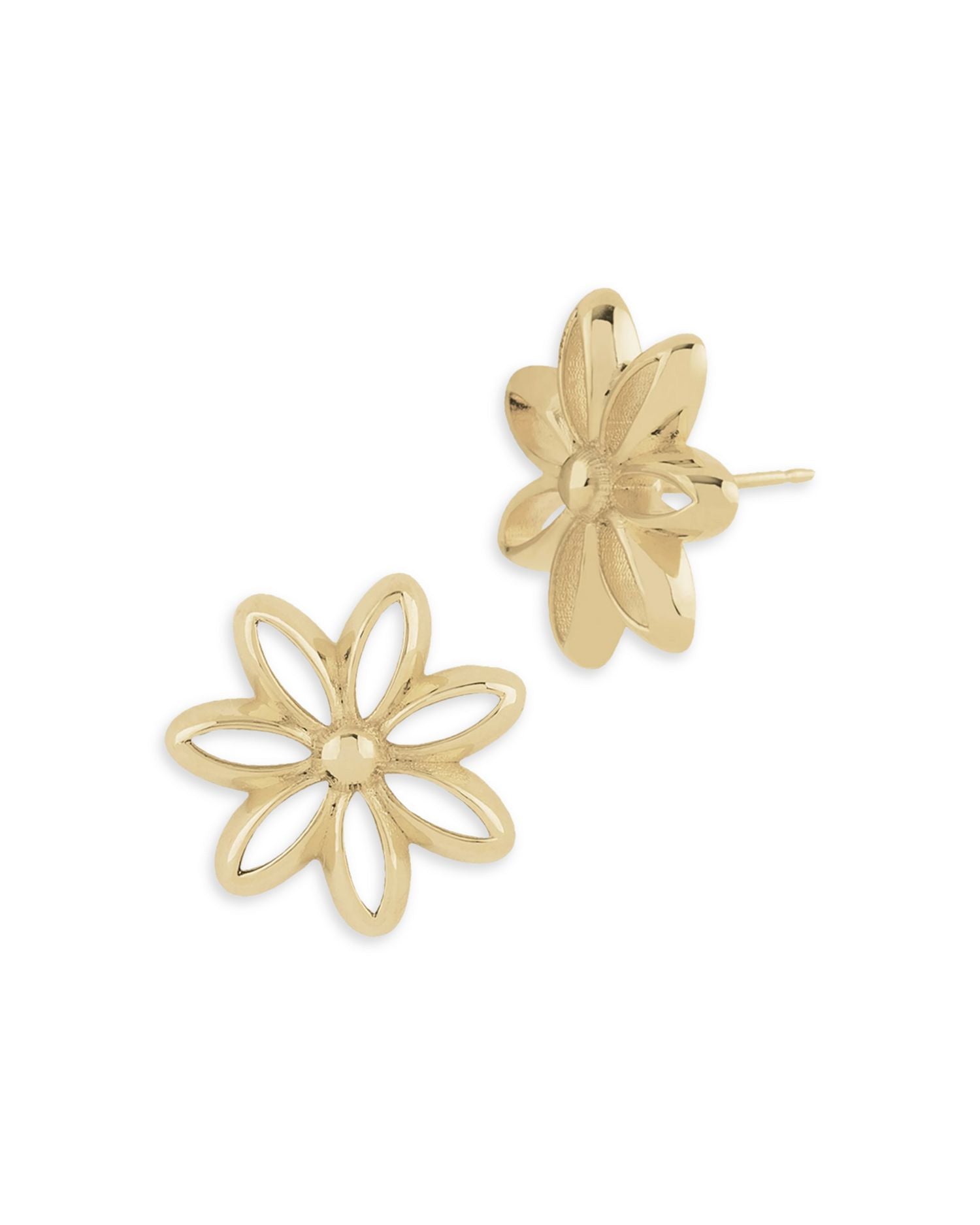 14K Yellow Gold Openwork Flower Stud Earrings