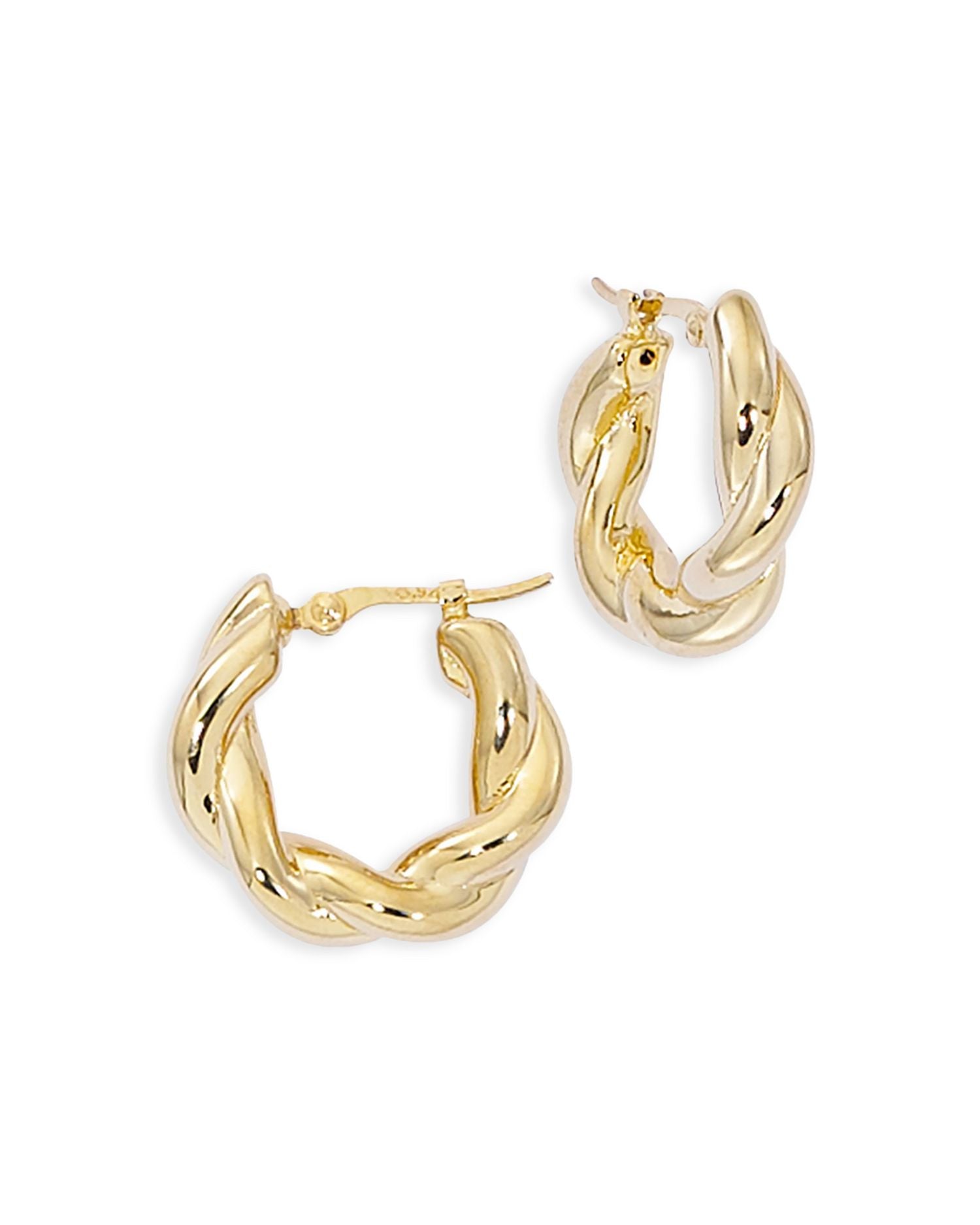 14K Yellow Gold Twist Style Small Hoop Earrings