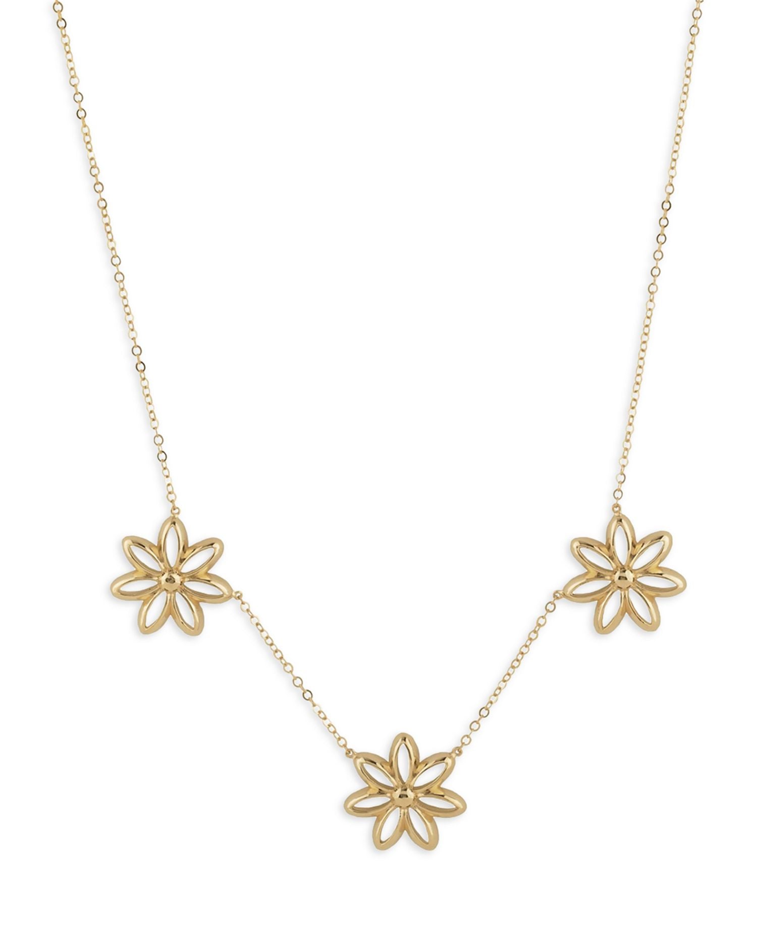 14K Yellow Gold Triple Flower Statement Necklace, 18-19'