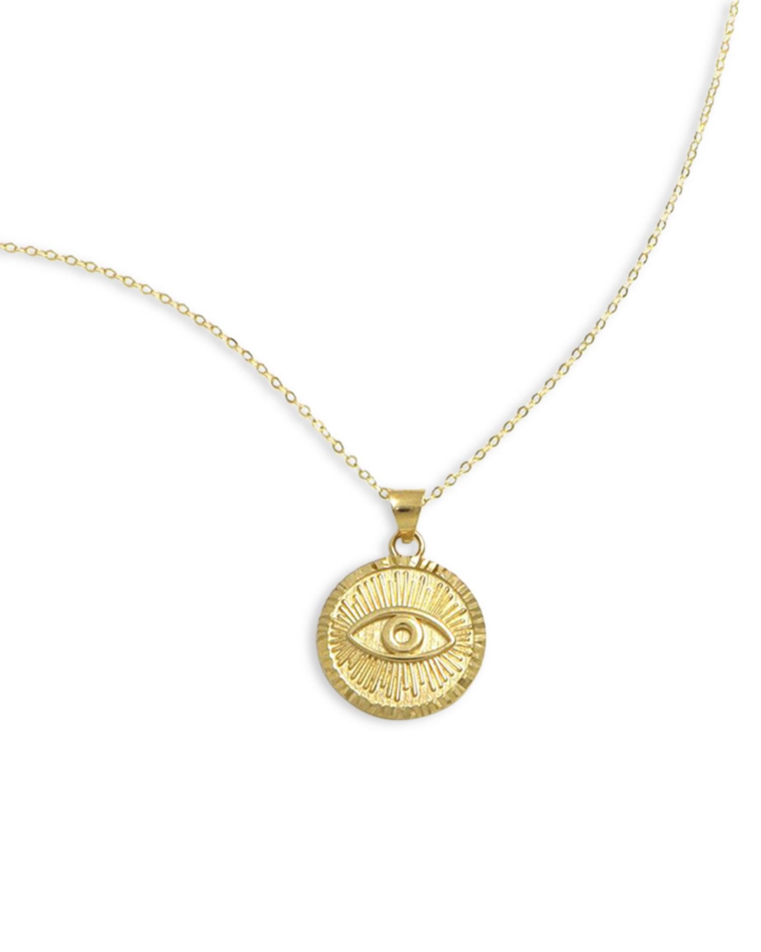 14K Yellow Gold Evil Eye Medallion Pendant Necklace, 18'