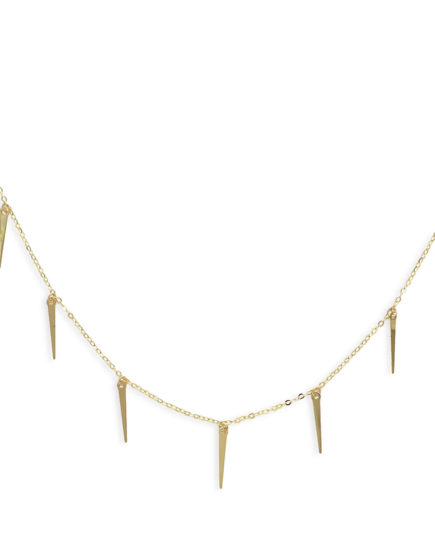 14K Yellow Gold Dangling Spike Statement Necklace, 18'
