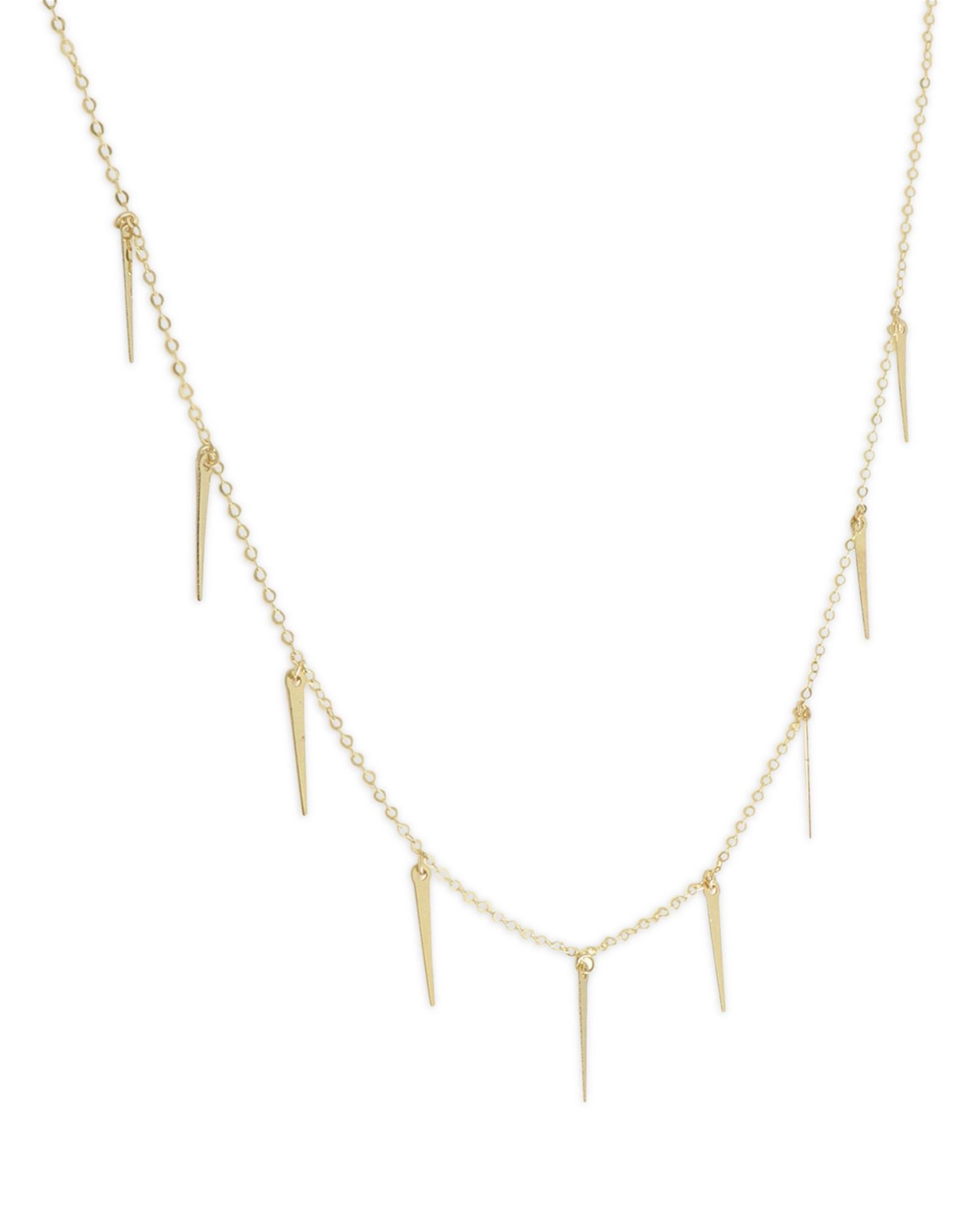 14K Yellow Gold Dangling Spike Statement Necklace, 18'