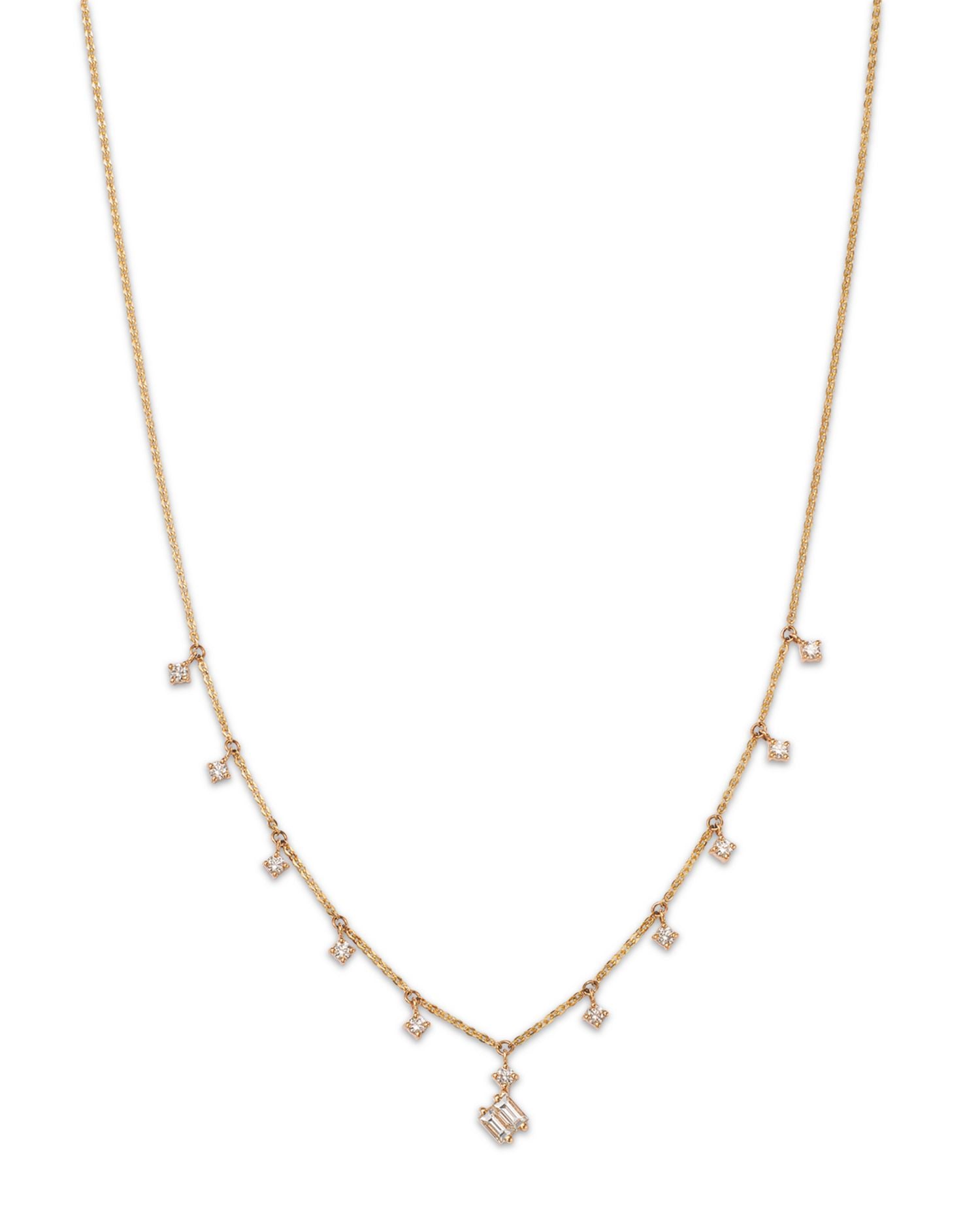 Diamond Round & Baguette Dangle Collar Necklace in 14K Yellow Gold, 0.64 ct. t.w.