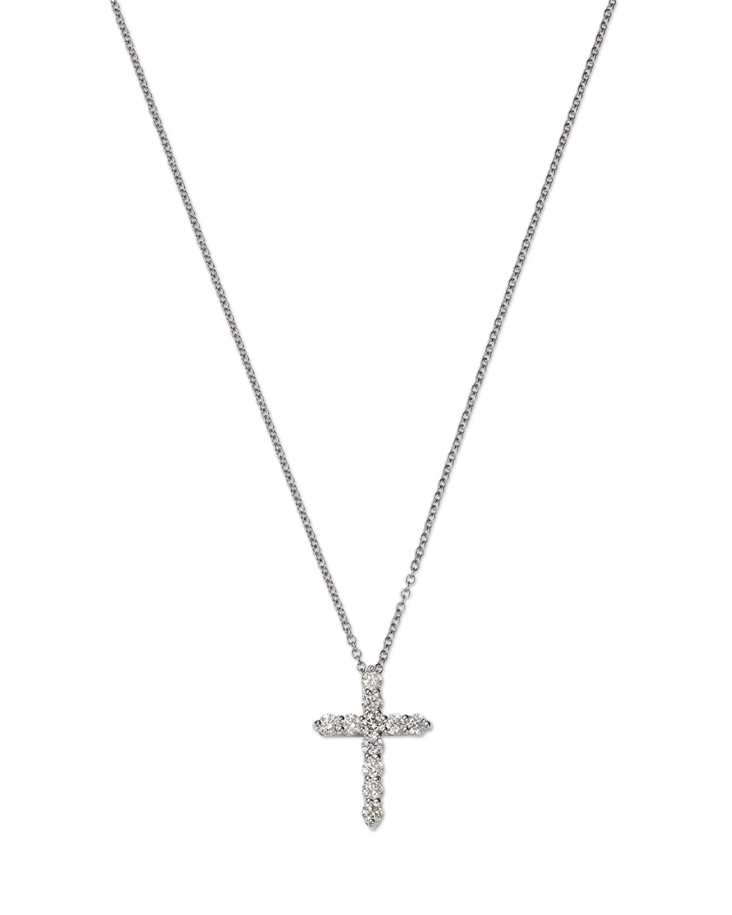 Diamond Small Cross Pendant Necklace in 14K White Gold, 0.50 ct. t.w.