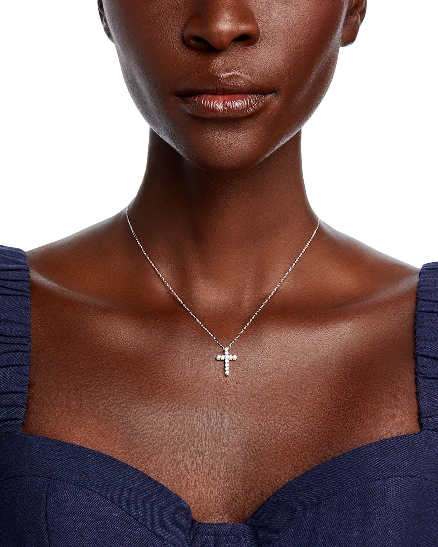 Diamond Small Cross Pendant Necklace in 14K White Gold, 0.50 ct. t.w.