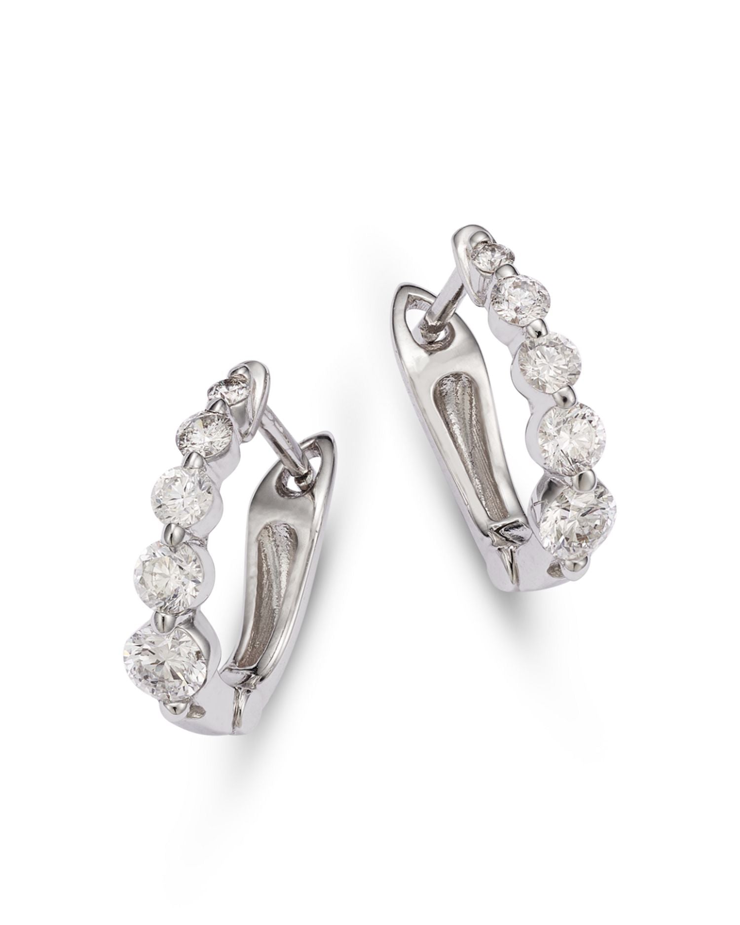 Diamond Huggie Hoop Earrings in 14K White Gold, 0.80 ct. t.w.