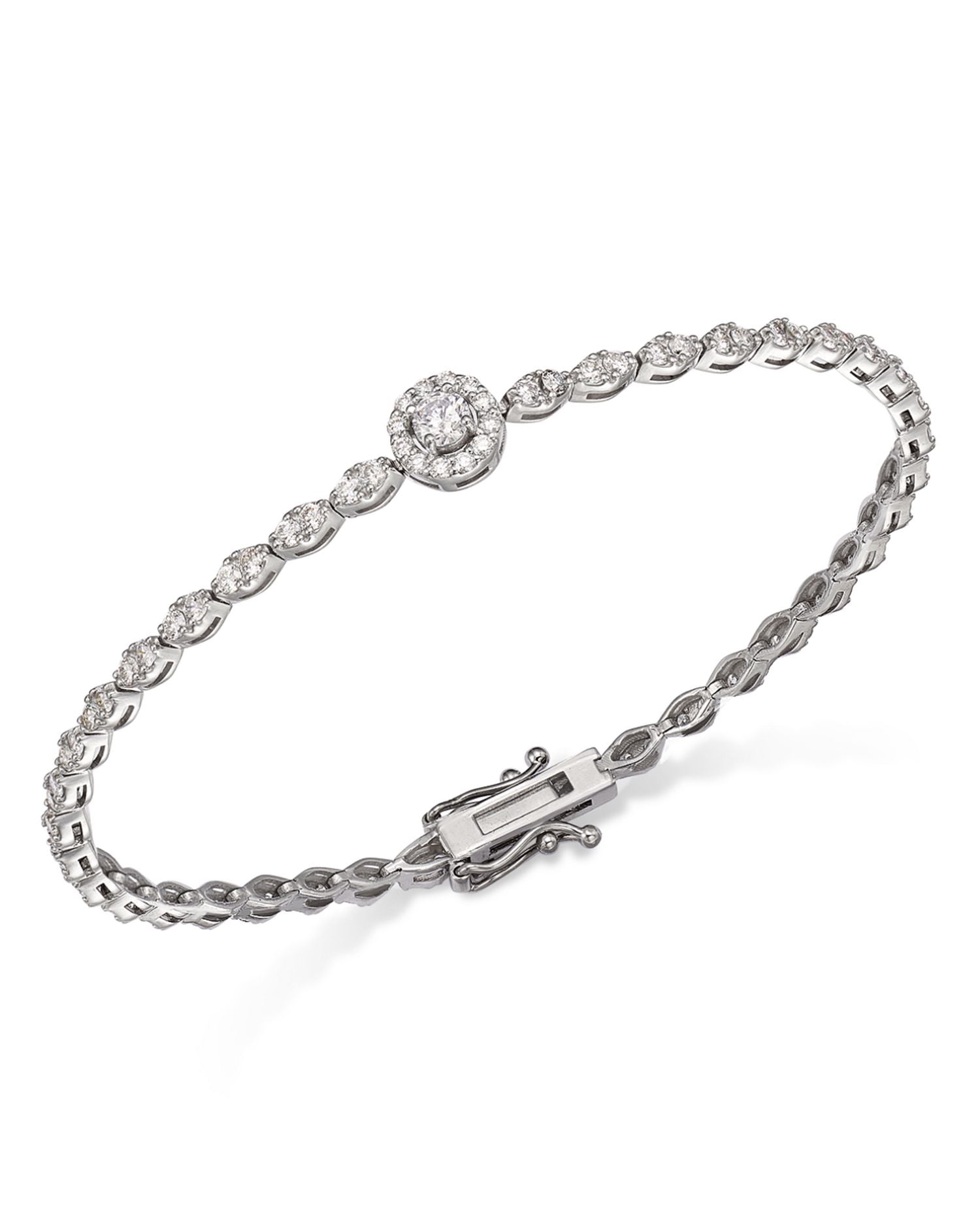 Diamond Halo Center Tennis Bracelet in 14K White Gold, 1.80 ct. t.w.