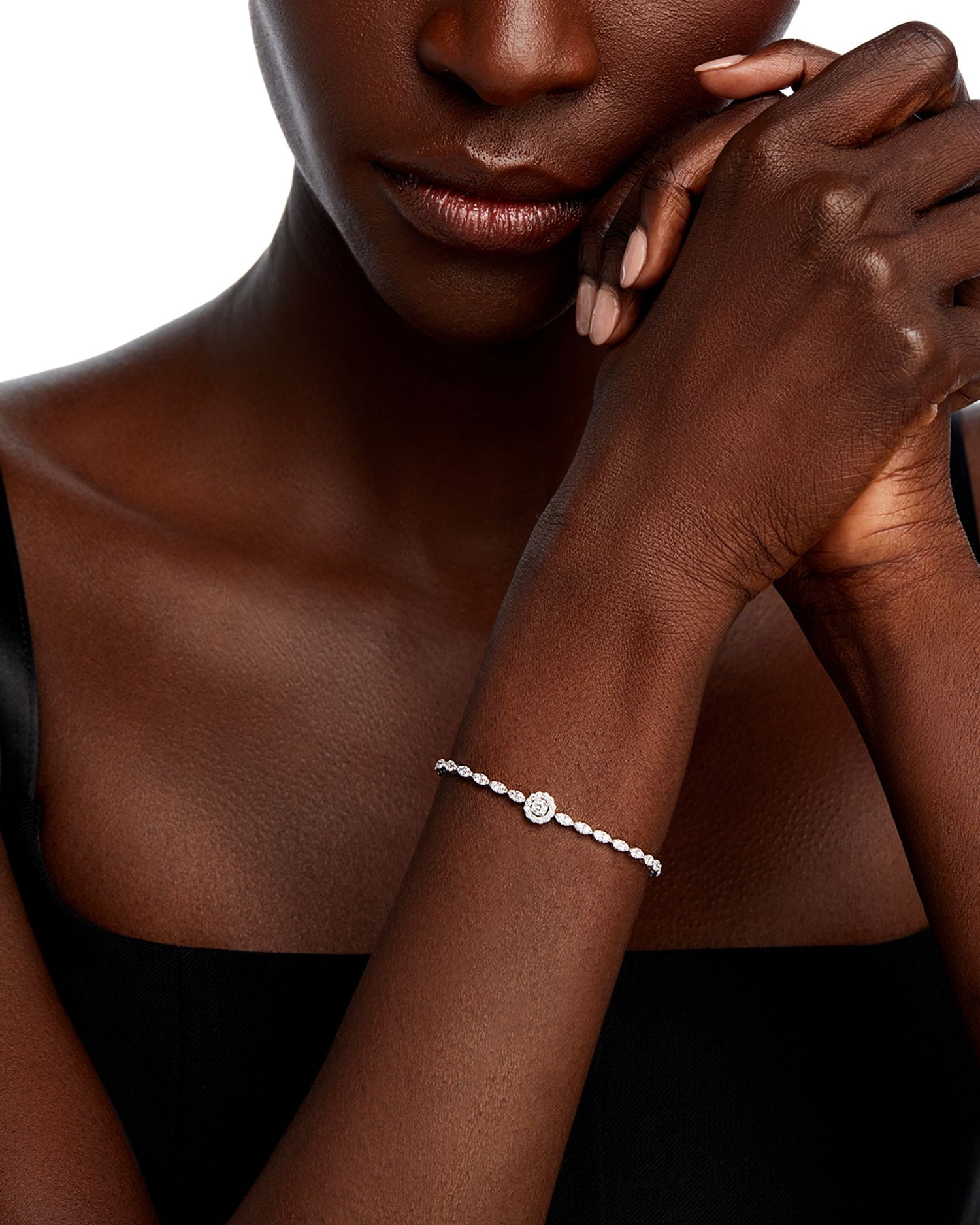 Diamond Halo Center Tennis Bracelet in 14K White Gold, 1.80 ct. t.w.