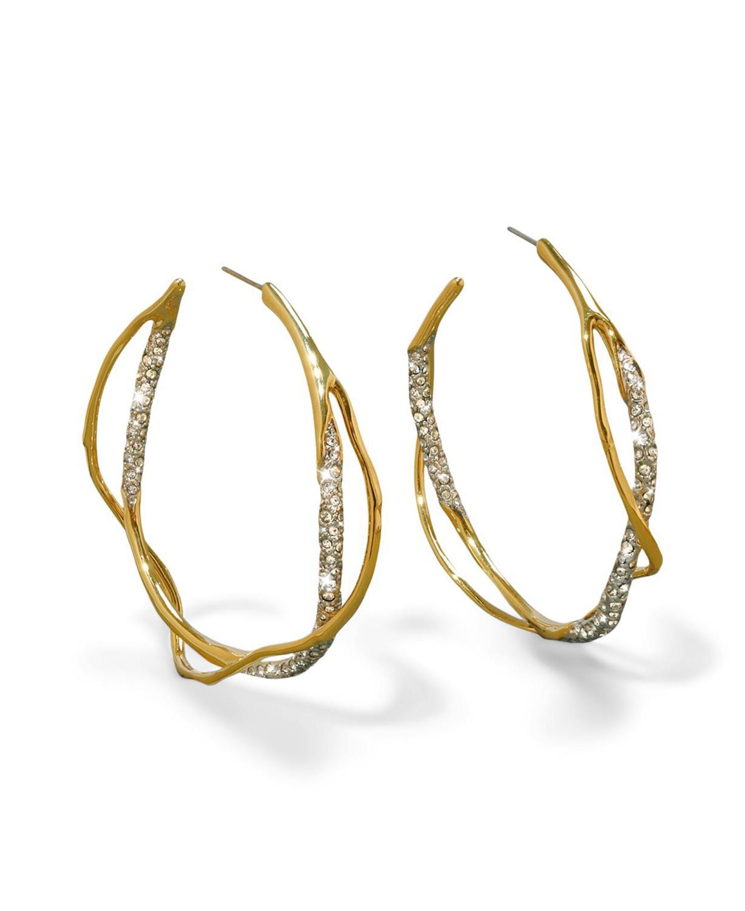 Intertwined Two Tone Pave Hoop Earrings