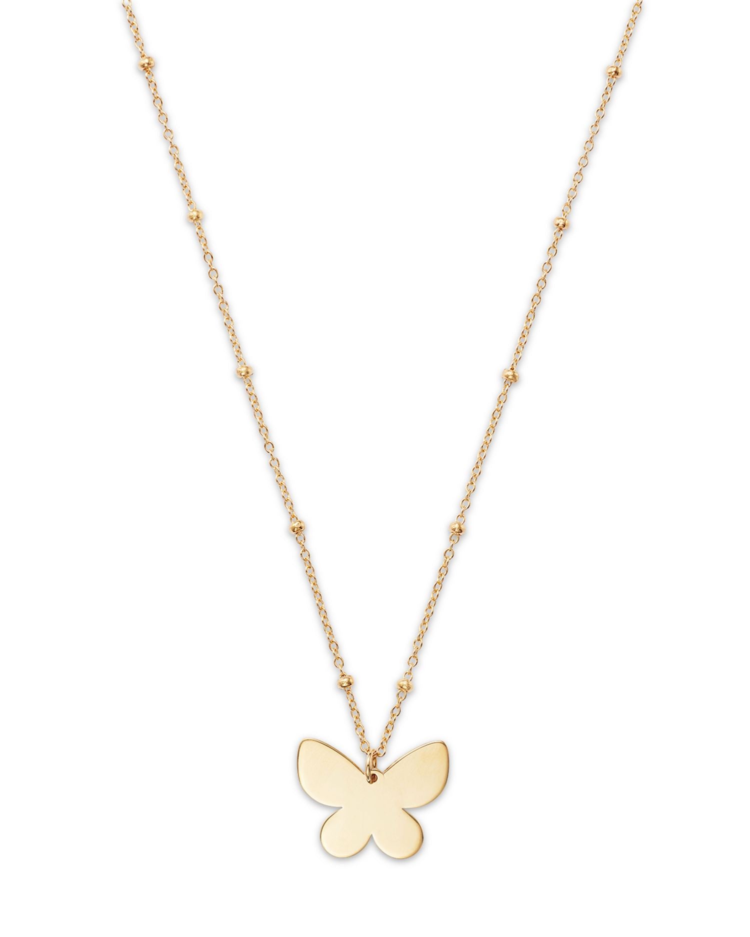 14K Yellow Gold Butterfly Pendant Necklace, 18'