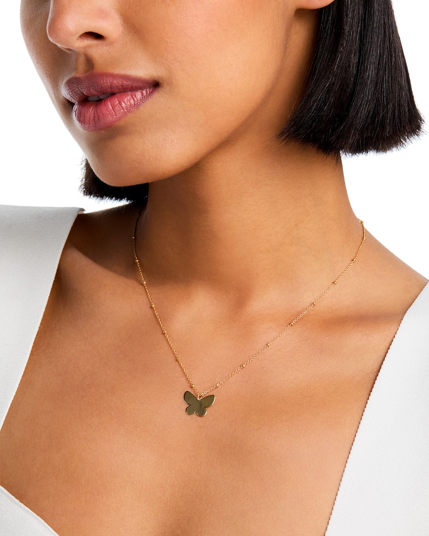 14K Yellow Gold Butterfly Pendant Necklace, 18'