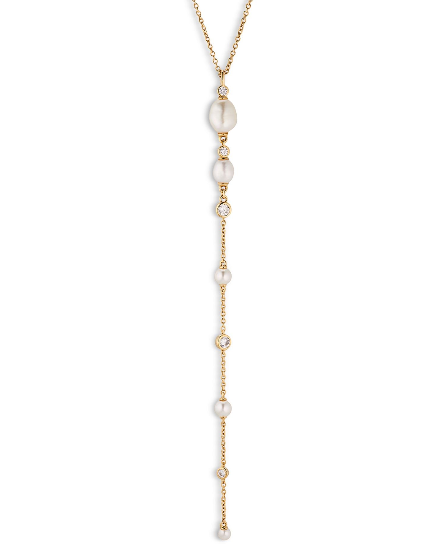 Siren Pavé, Imitation & Cultured Freshwater Pearl Lariat Necklace, 16"-18"