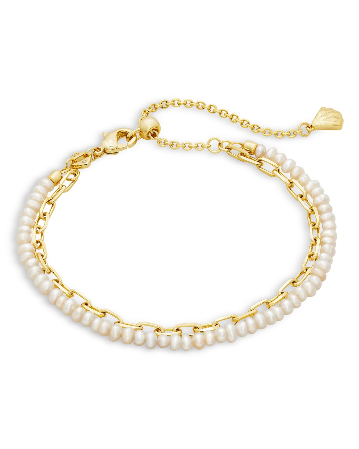 Lolo Link & Cultured Freshwater Pearl Double Row Slider Bracelet in 14K Gold Plated