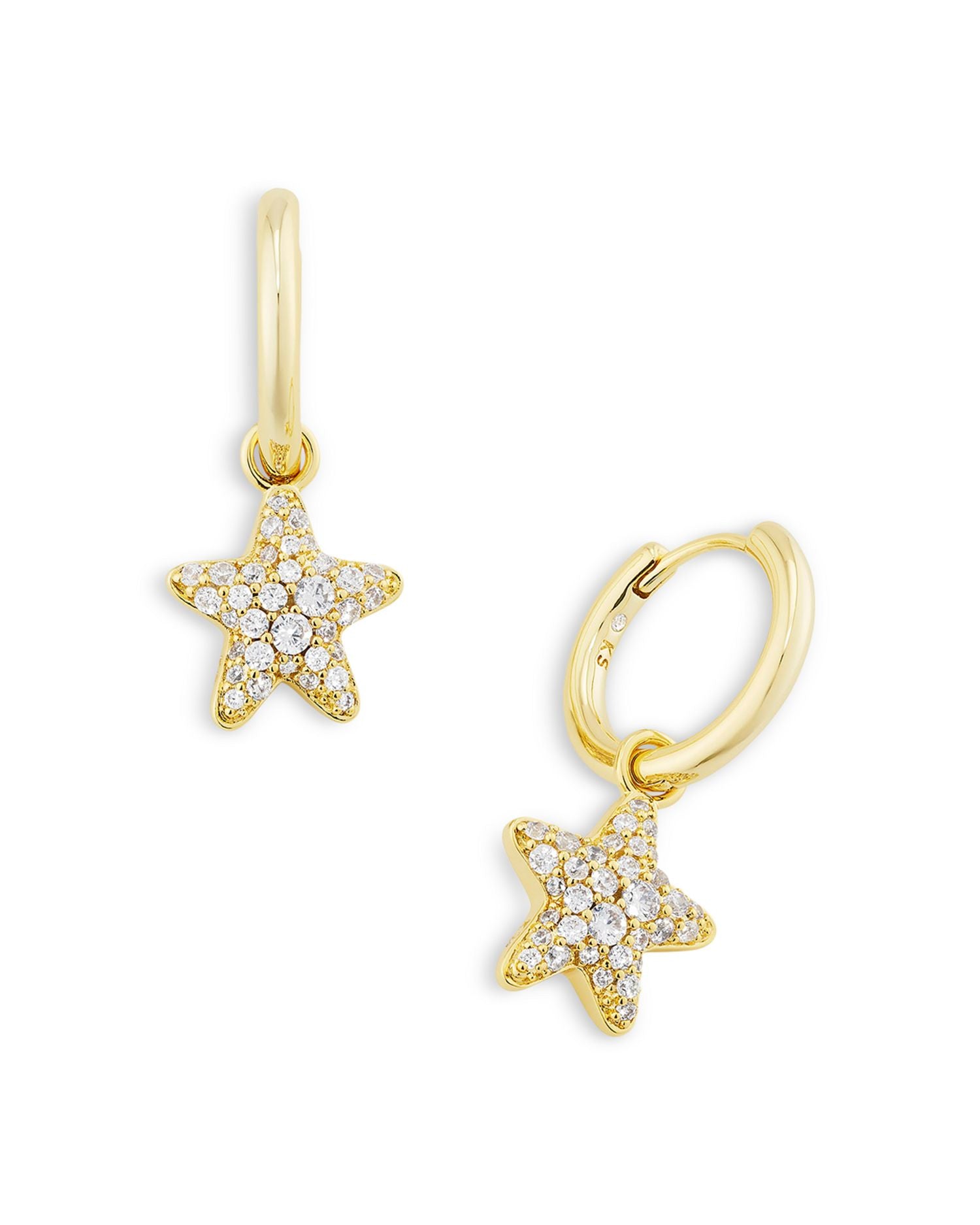 Jae Pavé Star Removable Charm Huggie Hoop Earrings in 14K Gold Plated
