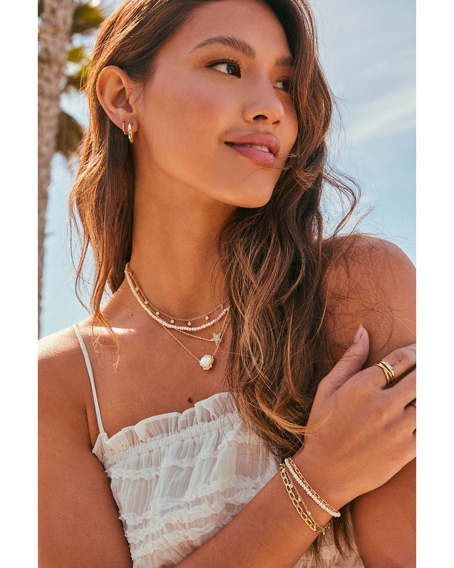 Lolo Link & Cultured Freshwater Pearl Double Row Slider Bracelet in 14K Gold Plated