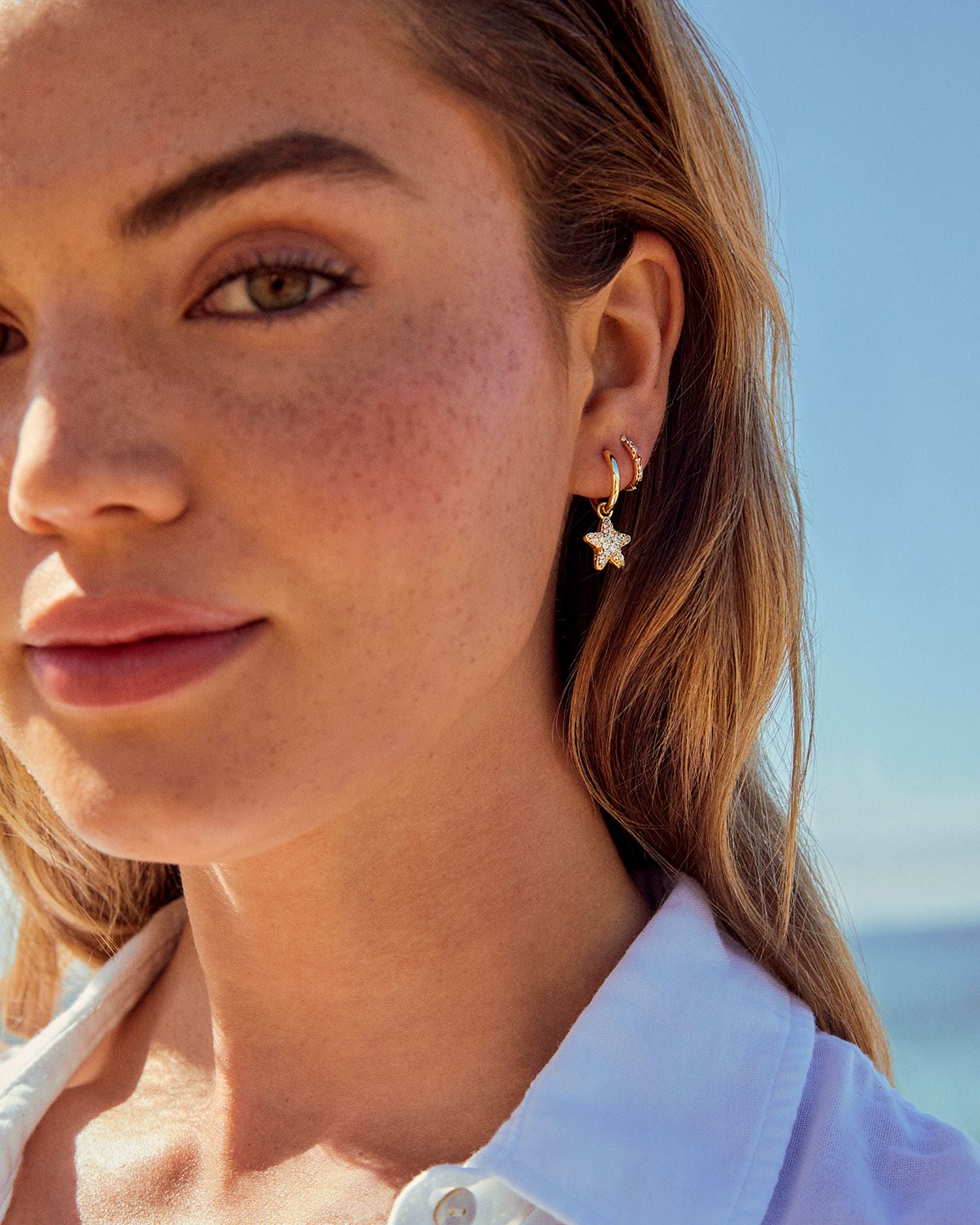 Jae Pavé Star Removable Charm Huggie Hoop Earrings in 14K Gold Plated