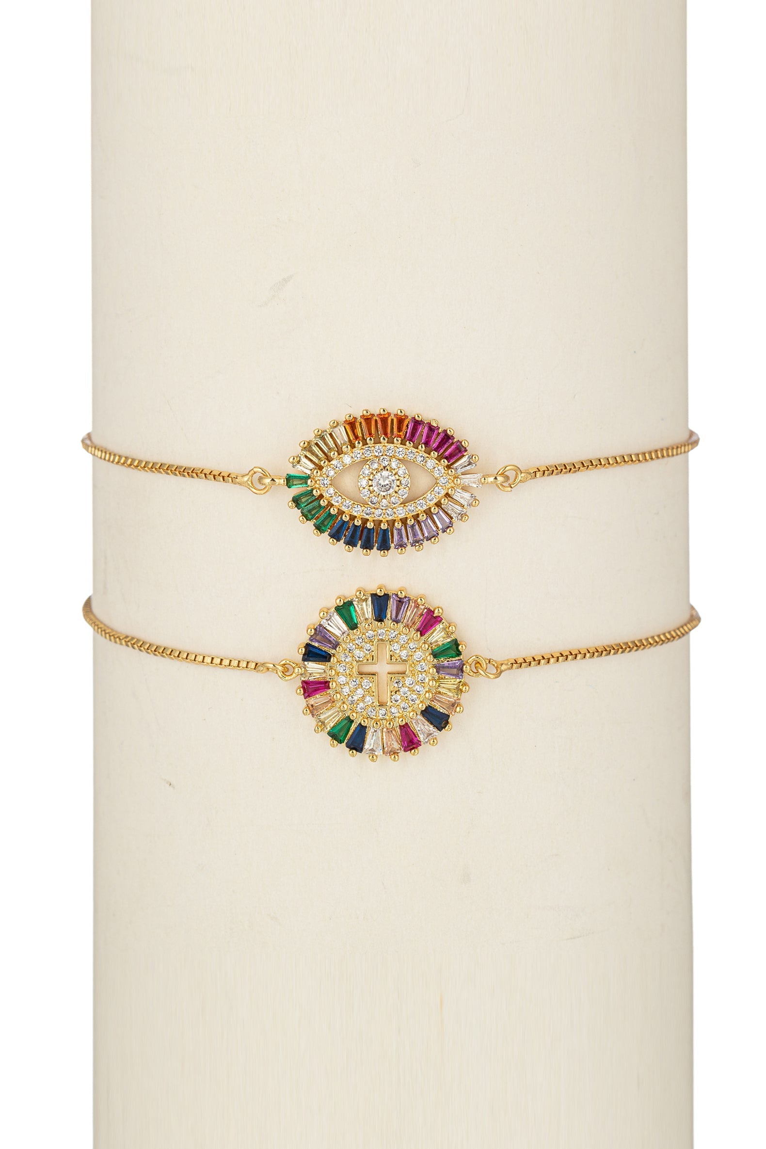 Rainbow Eye & Cross Bracelet Set