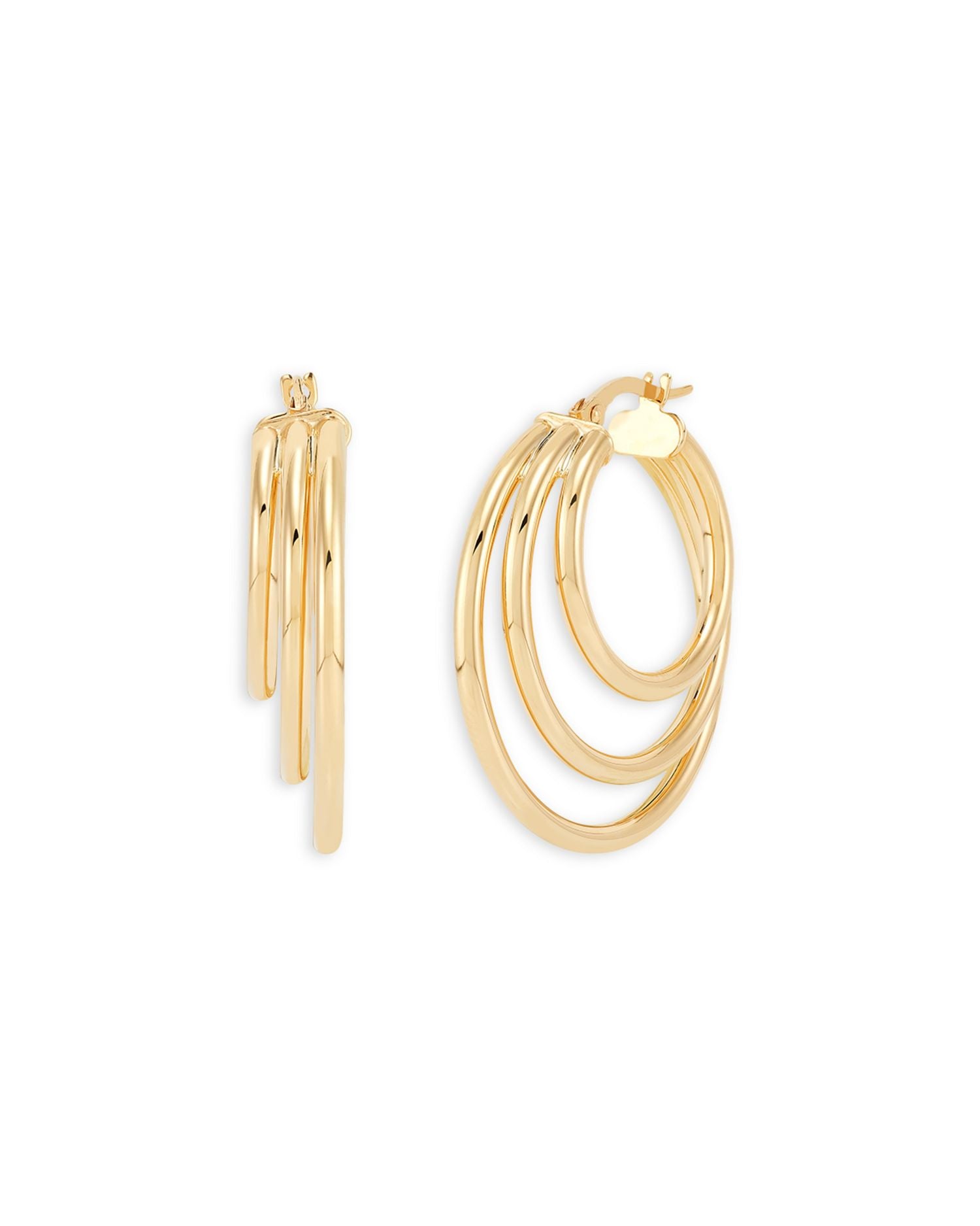 14K Yellow Gold Layered Tube Hoop Earrings