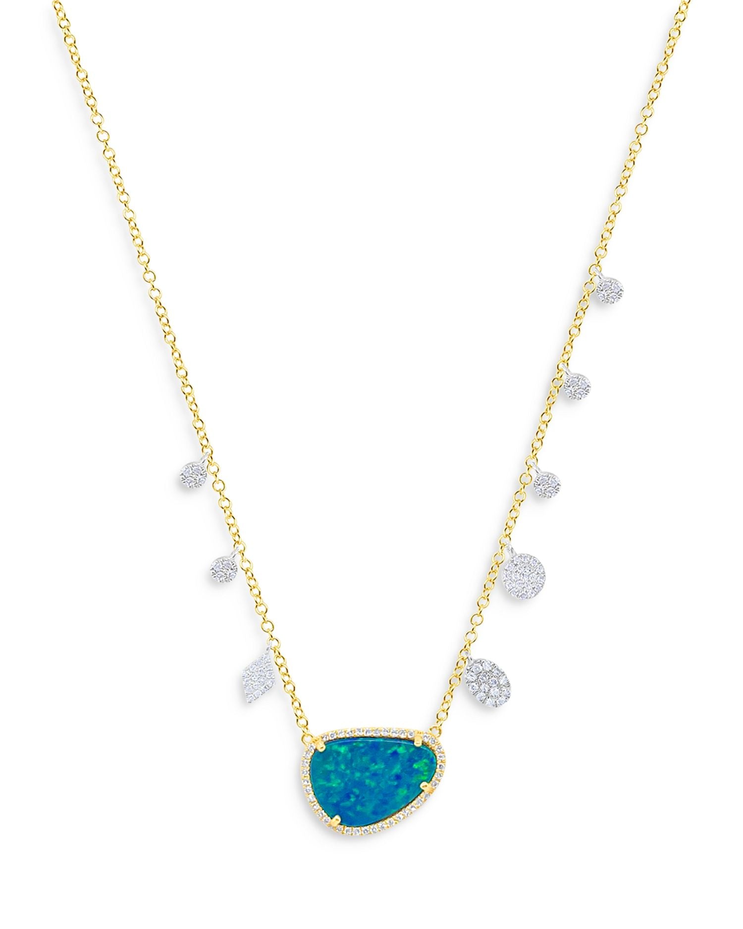14K White & Yellow Gold Opal & Diamond Dangle Pendant Necklace, 18'