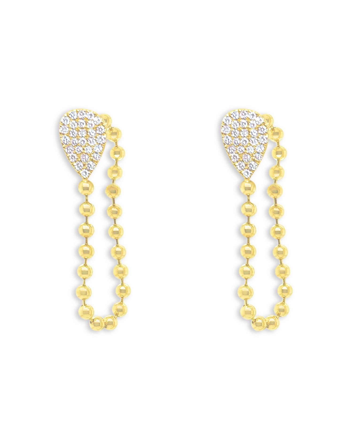 14K Yellow Gold Diamond Pear Cluster Chain Drop Earrings