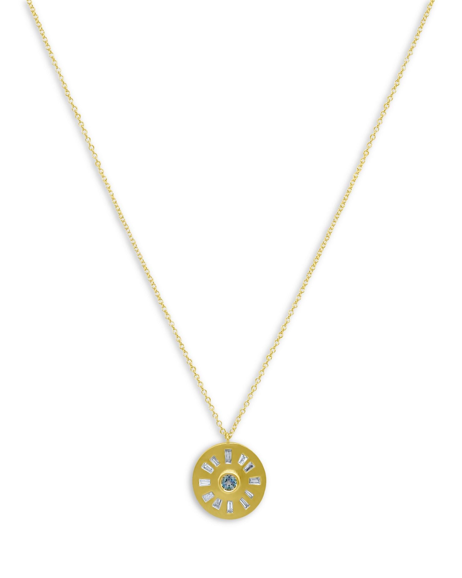 14K Yellow Gold Diamond Baguette & Round Disc Pendant Necklace, 16-18'