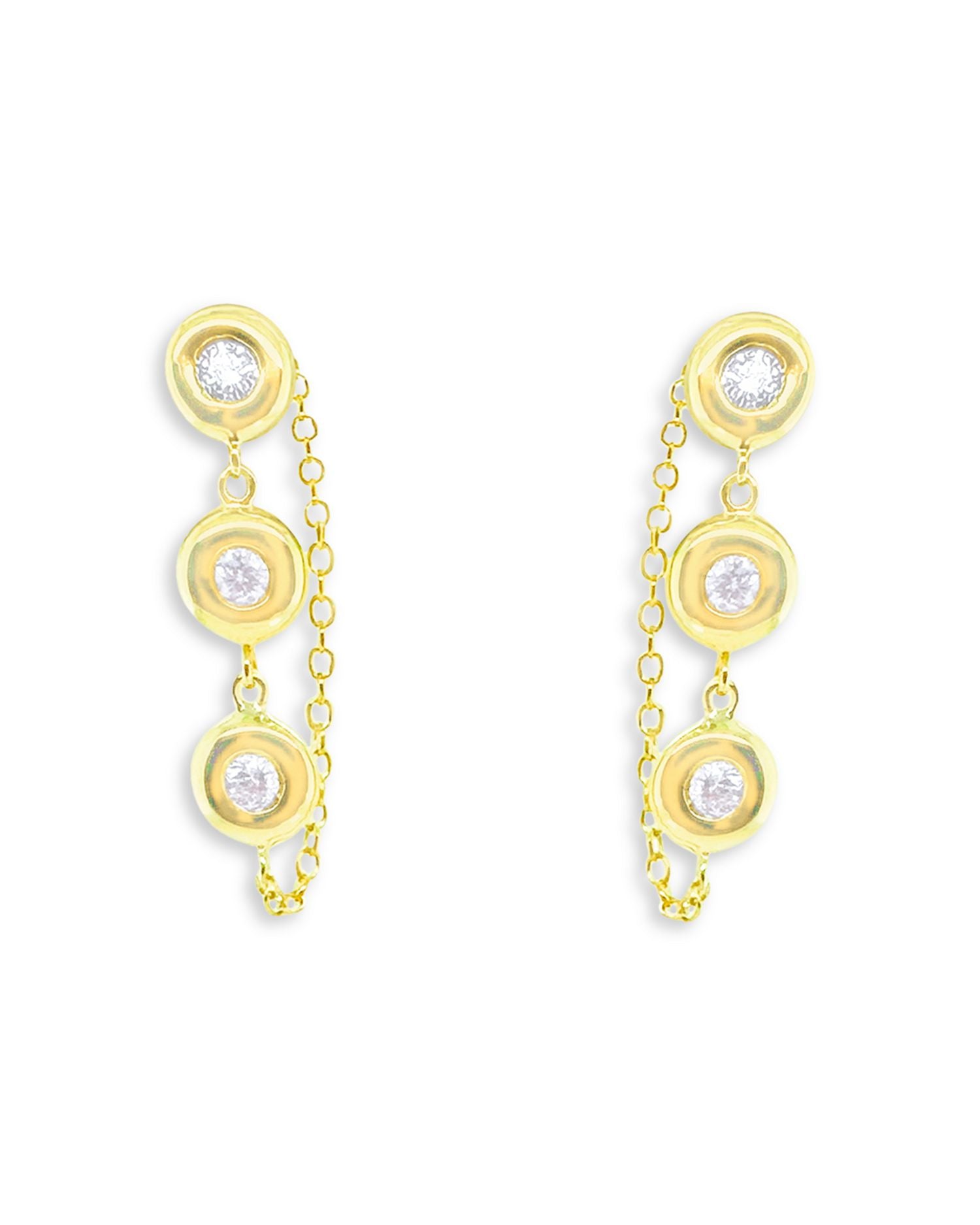 14K Yellow Gold Diamond Bezel Chain Drop Earrings
