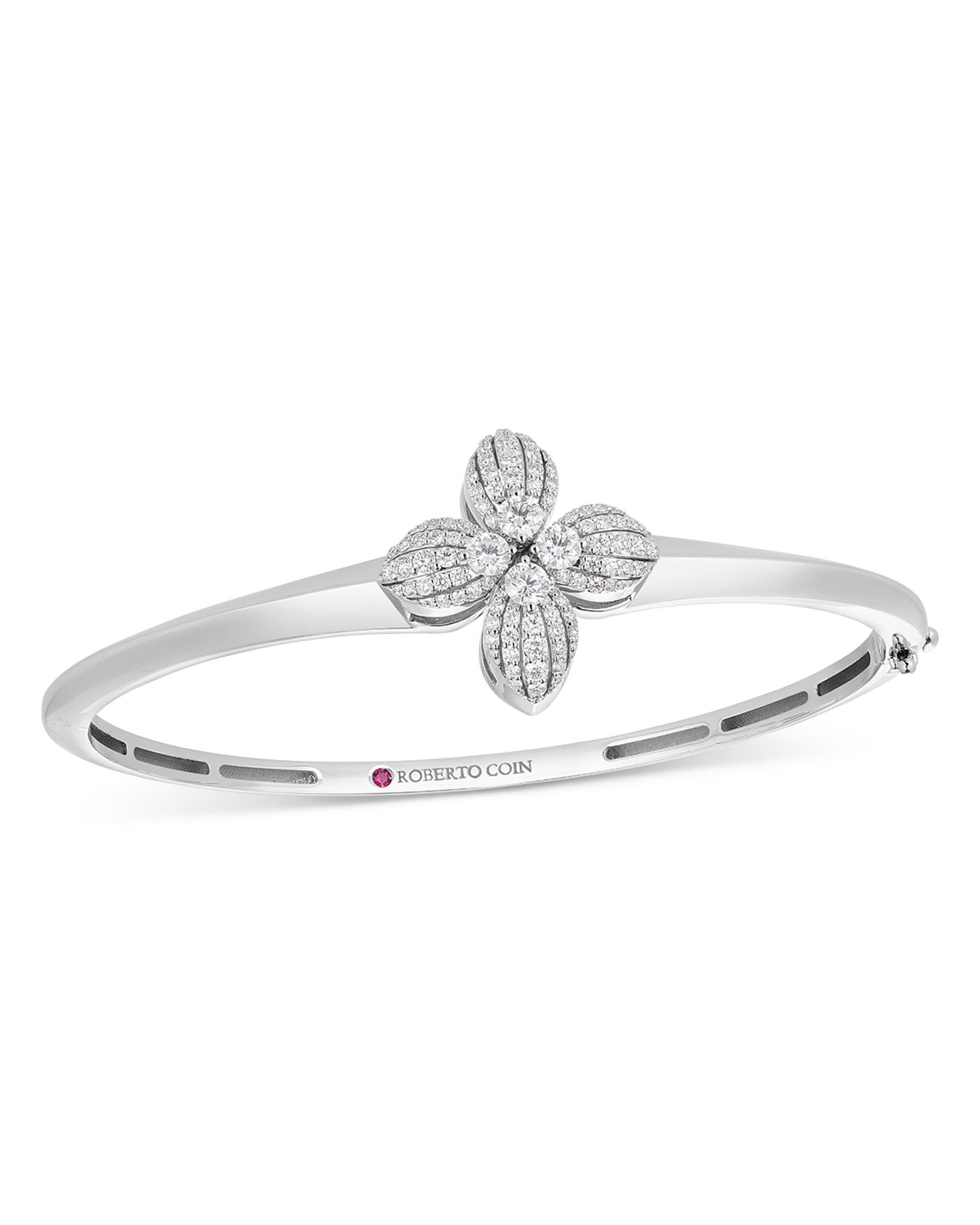 18K White Gold Love in Verona Diamond Flower Bangle Bracelet - Exclusive