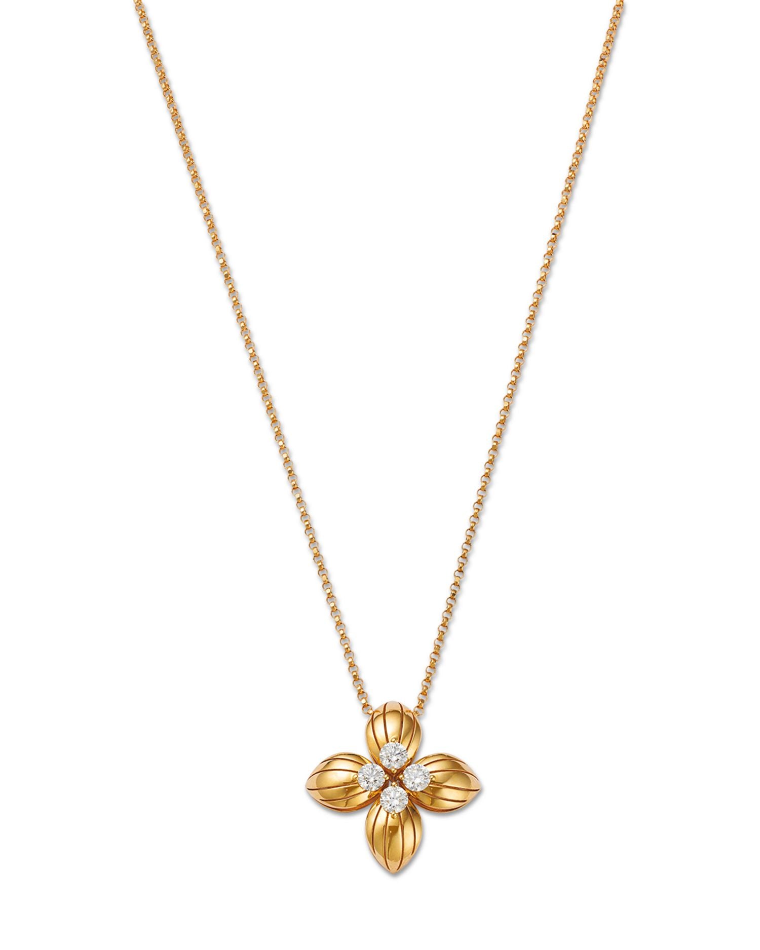 18K Yellow Gold Love in Verona Diamond Flower Pendant Necklace, 16-17' - Exclusive