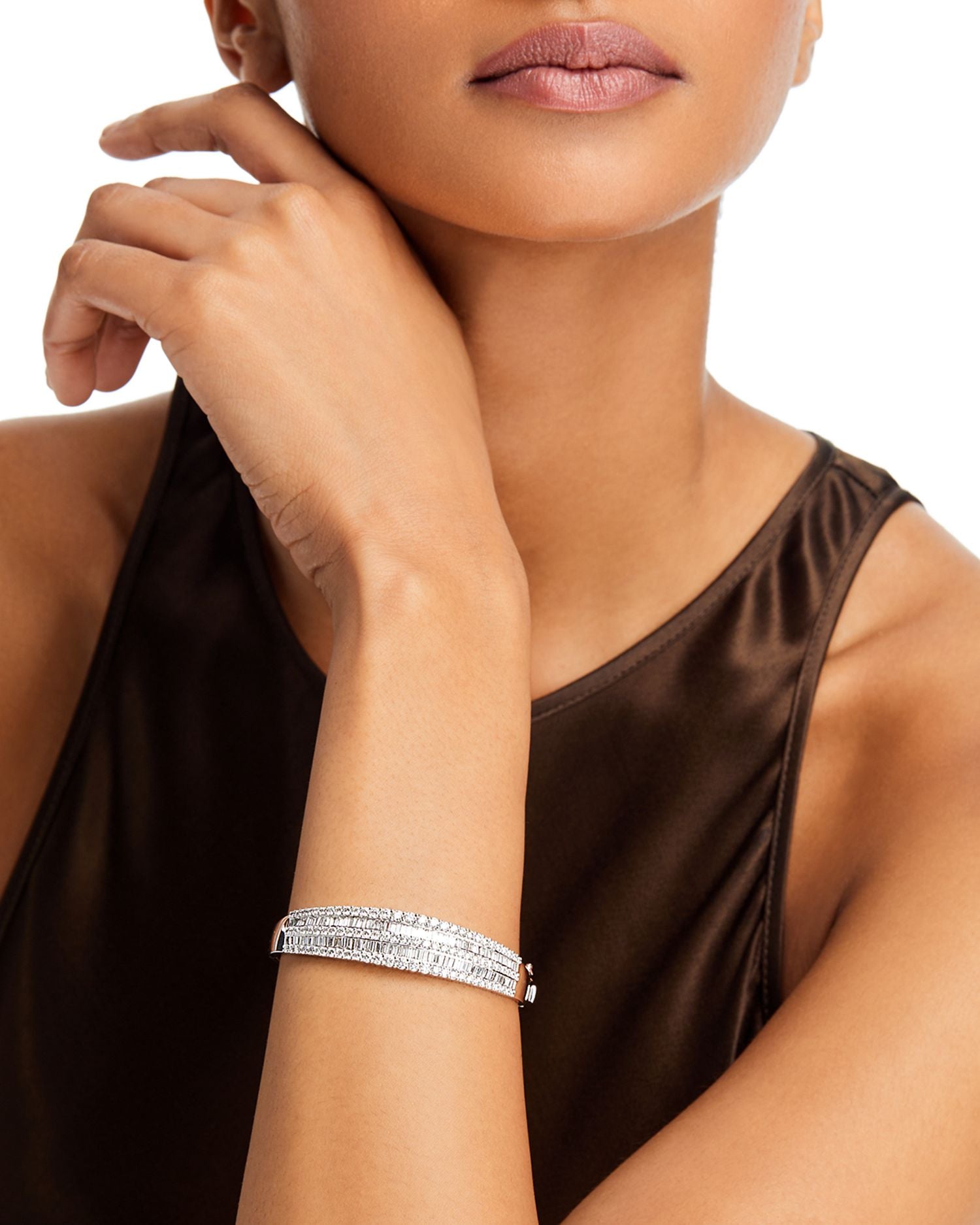 Diamond Three Row Bangle Bracelet in 14K White Gold, 1.50 ct. t.w.