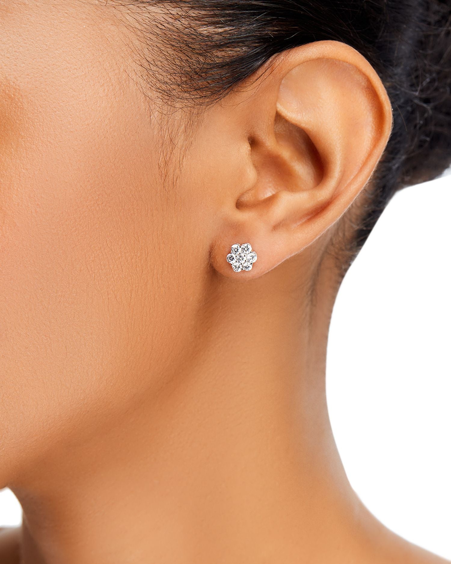 Diamond Flower Cluster Stud Earrings in 14K White Gold, 1.0 ct. t.w.