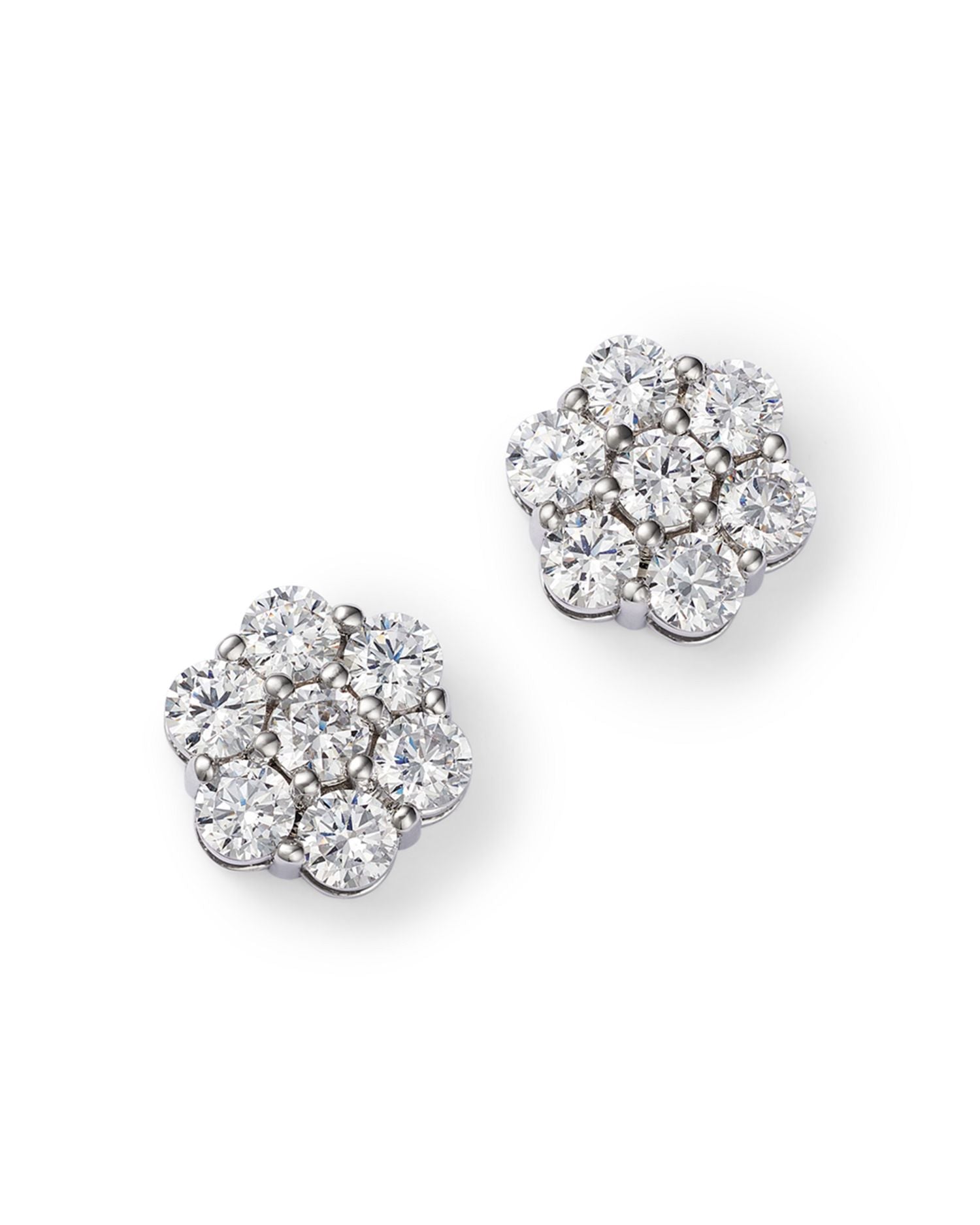 Diamond Flower Cluster Stud Earrings in 14K White Gold, 2.0 ct. t.w.