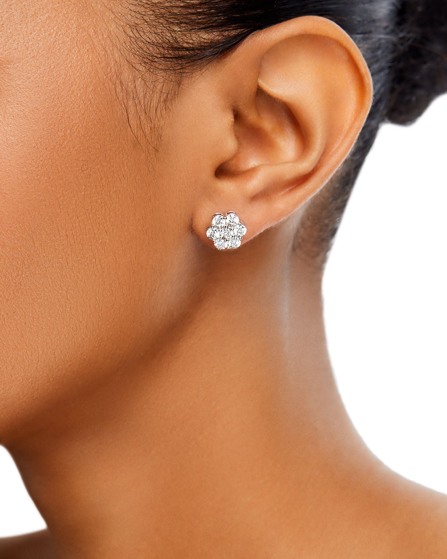 Diamond Flower Cluster Stud Earrings in 14K White Gold, 2.0 ct. t.w.