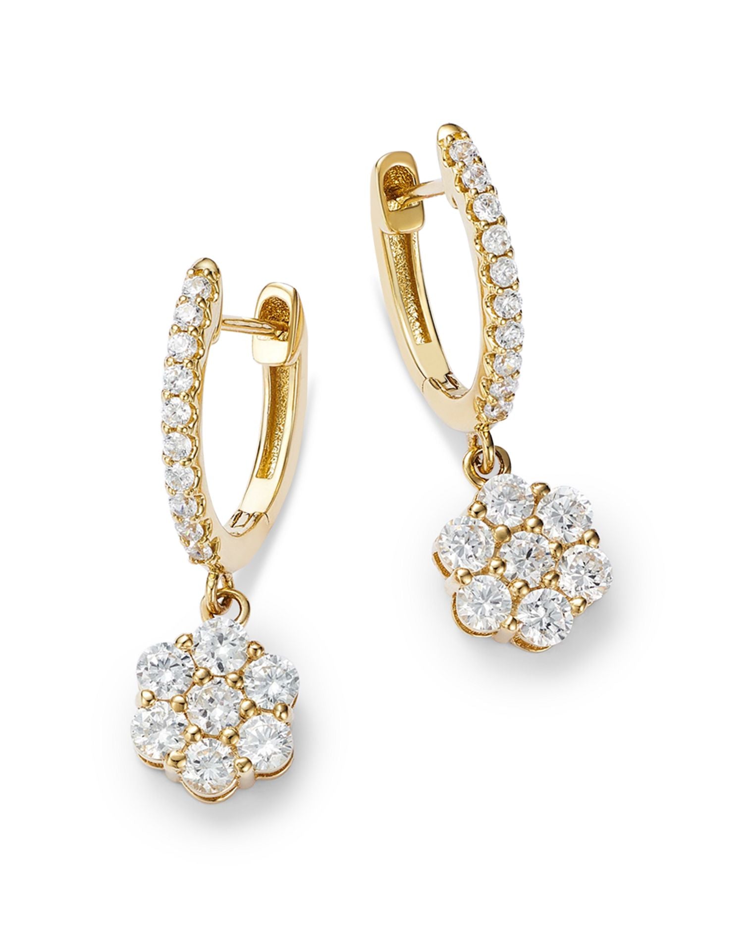 Diamond Flower Dangle Hoop Earrings in 14K Yellow Gold, 1.25 ct. t.w.