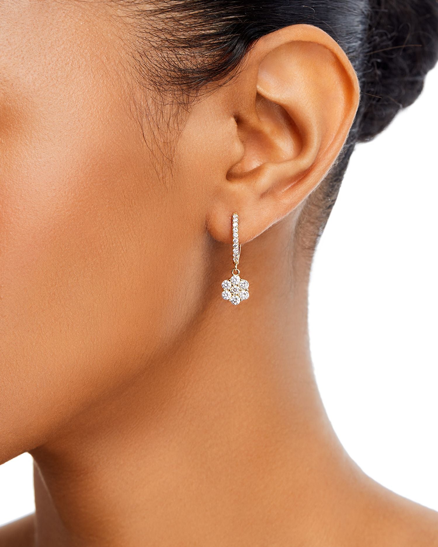 Diamond Flower Dangle Hoop Earrings in 14K Yellow Gold, 1.25 ct. t.w.