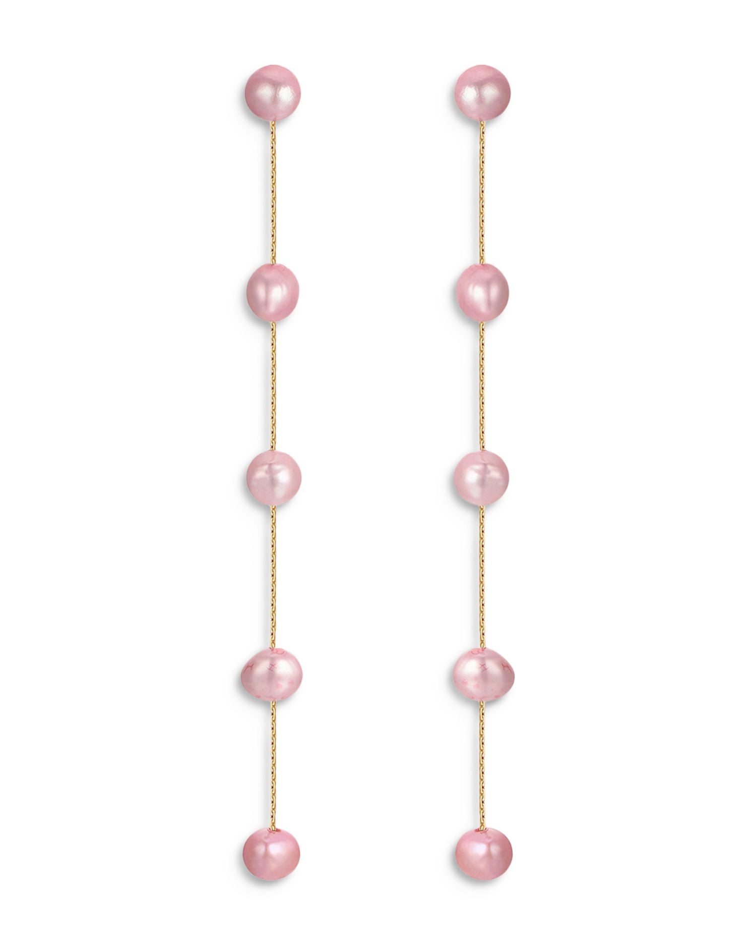Pink Cultured Freshwater Pearl Linear Drop Earrings in 18K Gold Plated