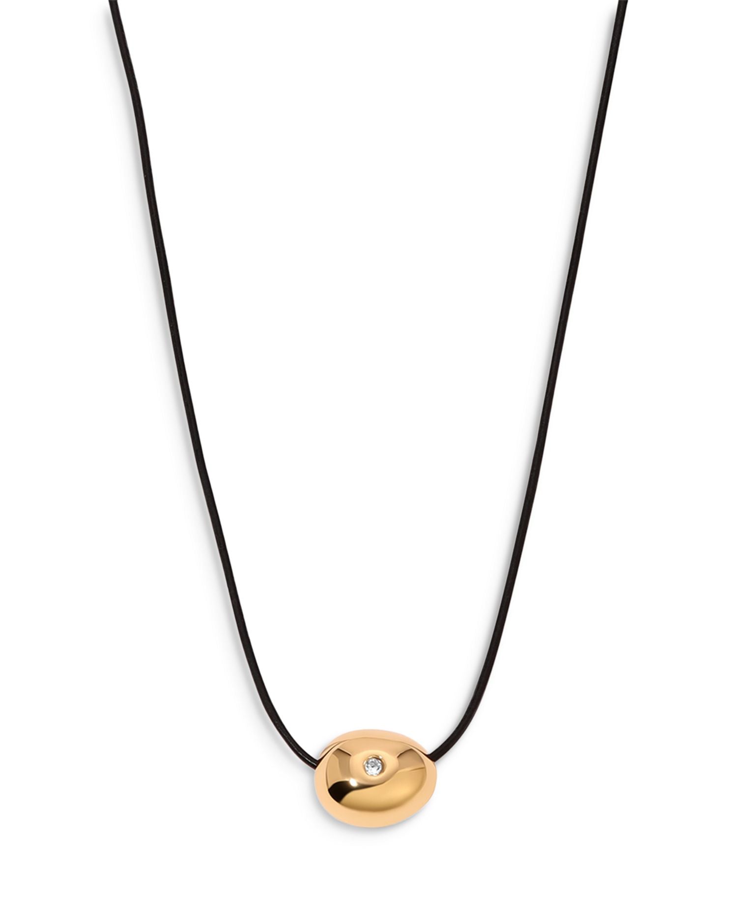 Pavé Polished Pebble Leather Pendant Necklace in 18K Gold Plated, 16'-17'