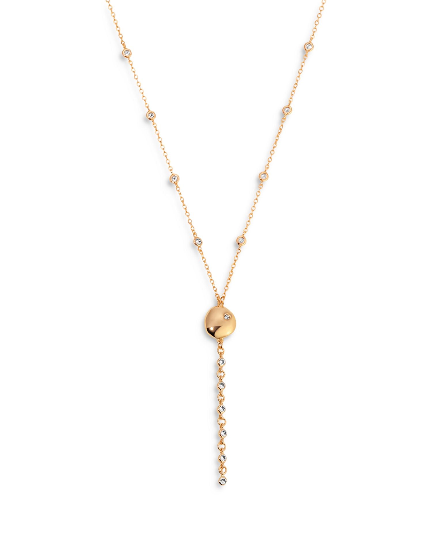 Cubic Zirconia Polished Pebble Lariat Necklace in 18K Gold Plated, 22"-25"