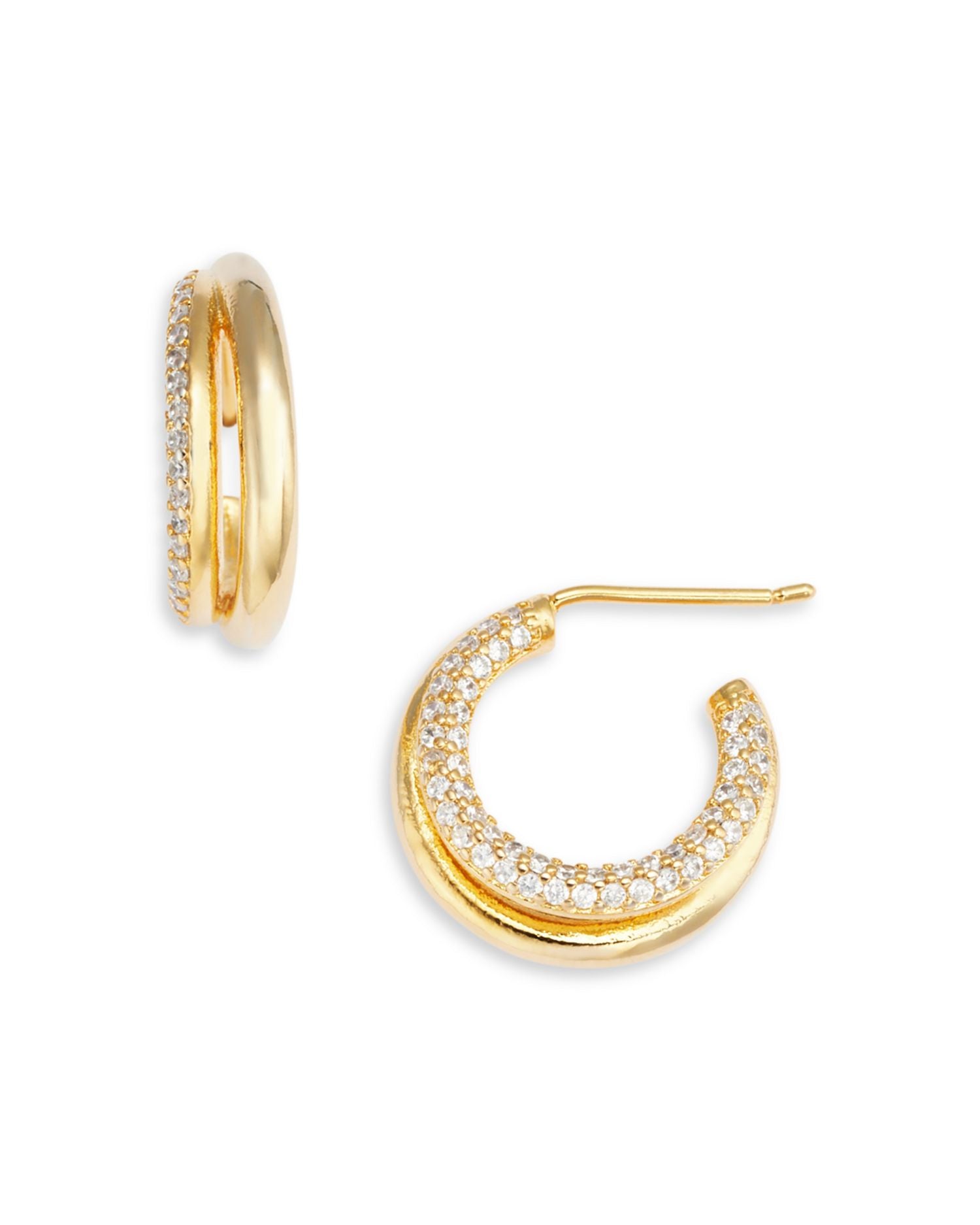 Pave Double Row Open Hoop Earrings in 14K Gold Plated - Exclusive