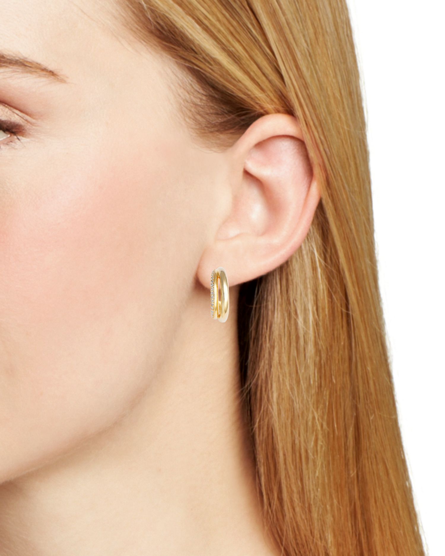 Pave Double Row Open Hoop Earrings in 14K Gold Plated - Exclusive