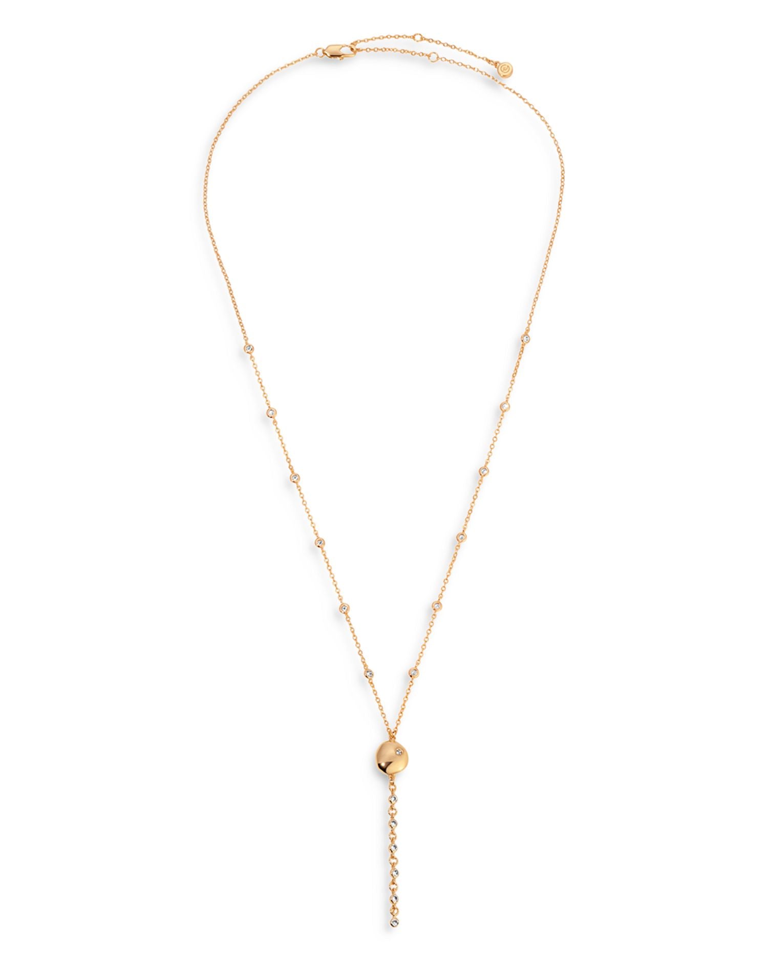Cubic Zirconia Polished Pebble Lariat Necklace in 18K Gold Plated, 22"-25"