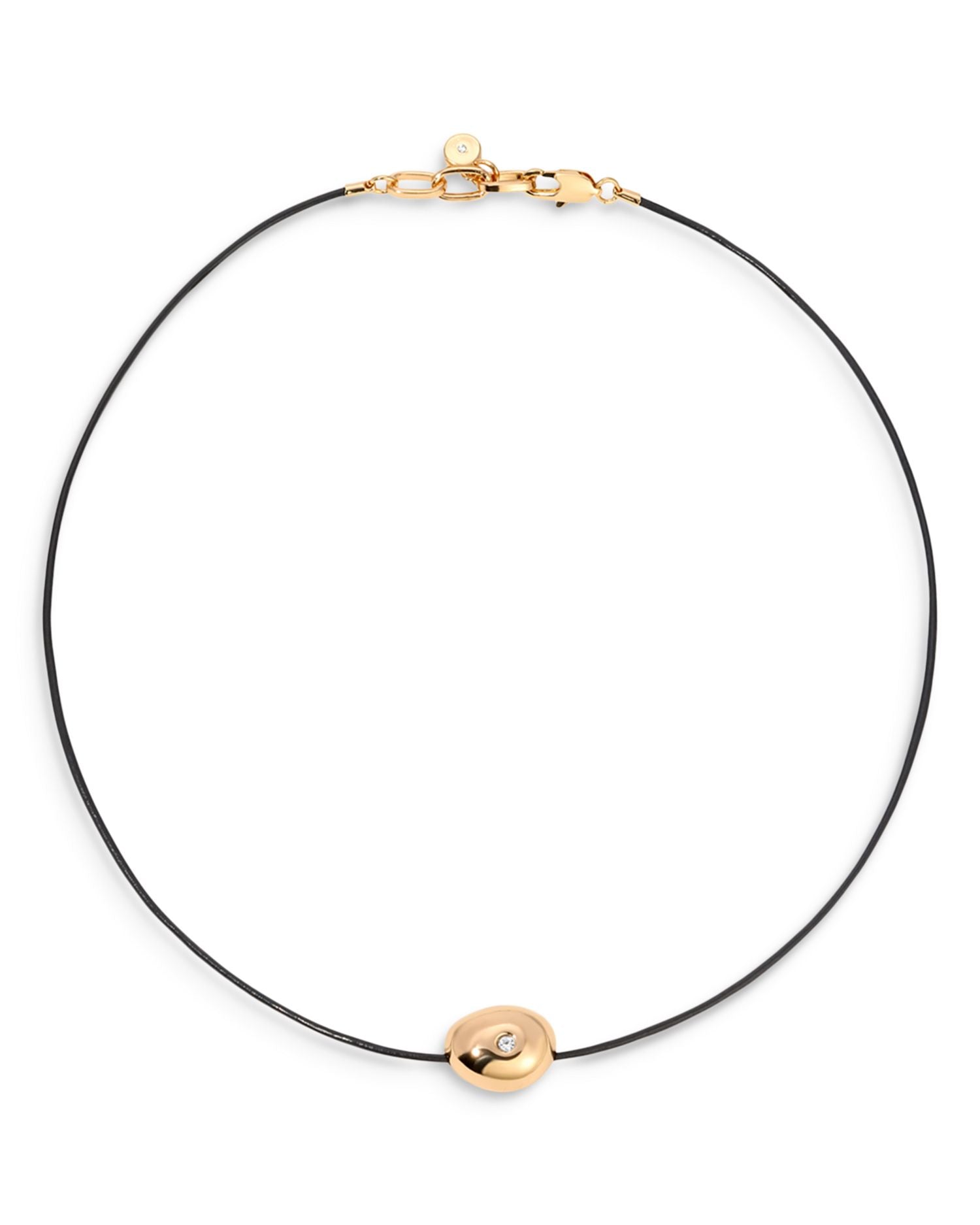 Pavé Polished Pebble Leather Pendant Necklace in 18K Gold Plated, 16'-17'