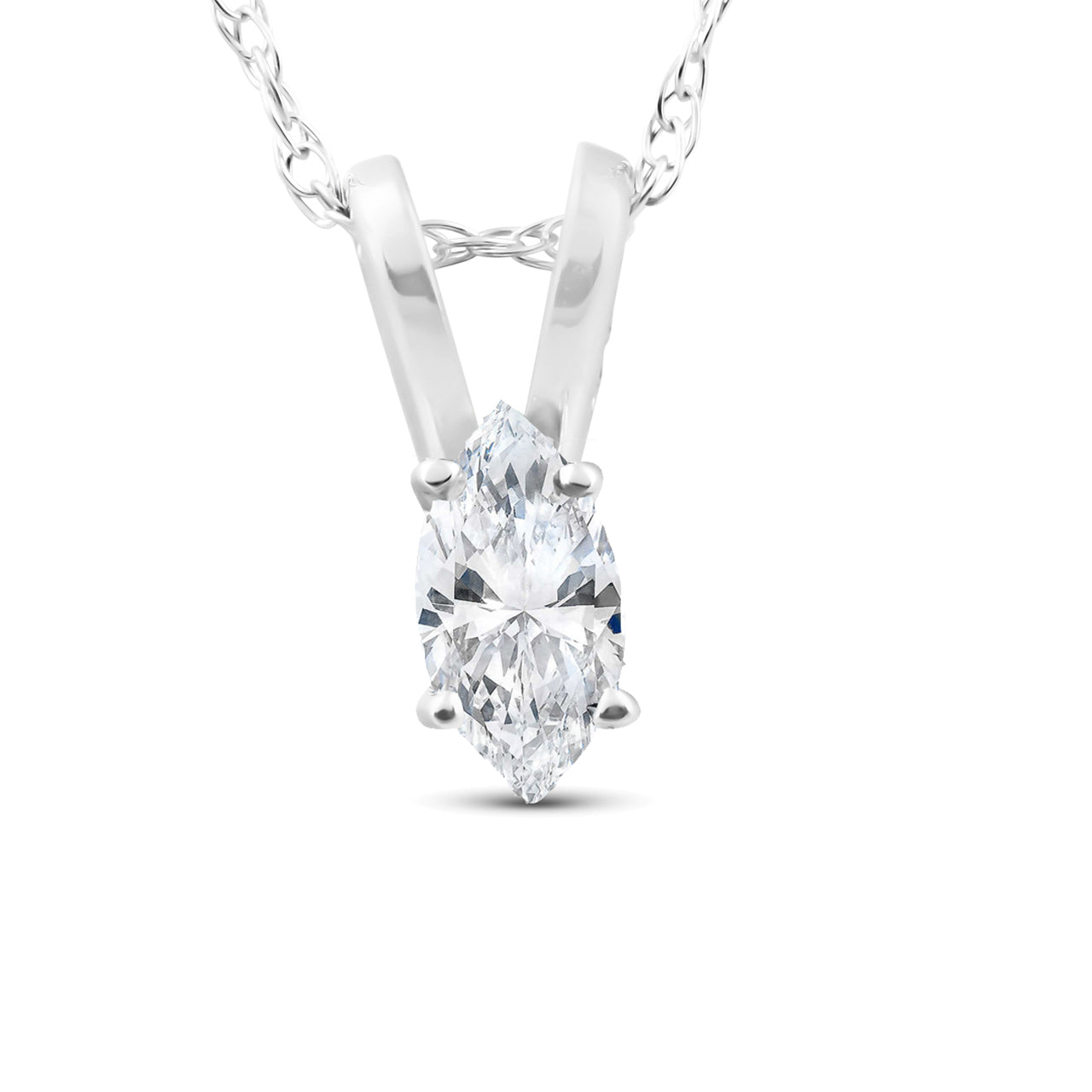 1/8 ct Fancy Marquise Diamond Solitaire Pendant 14K White Gold