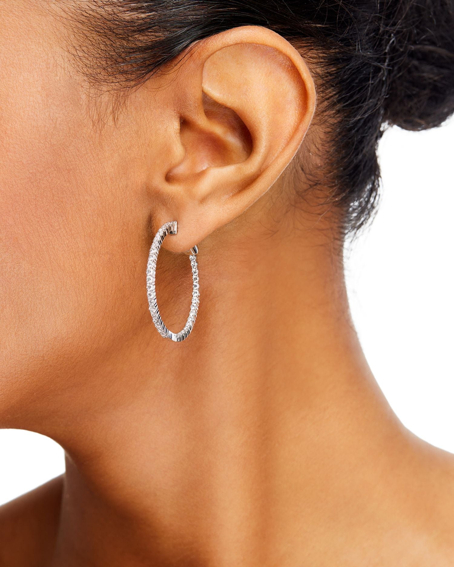 Diamond Inside Out Medium Hoop Earrings in 14K White Gold, 2.0 ct. t.w.