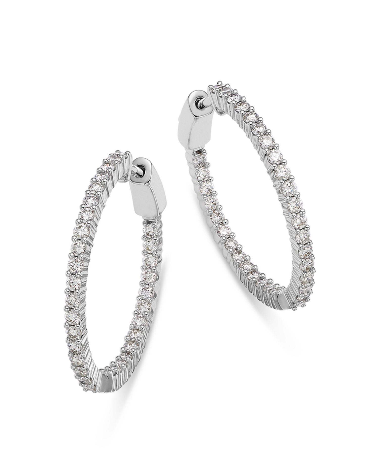 Diamond Inside Out Medium Hoop Earrings in 14K White Gold, 1.50 ct. t.w.
