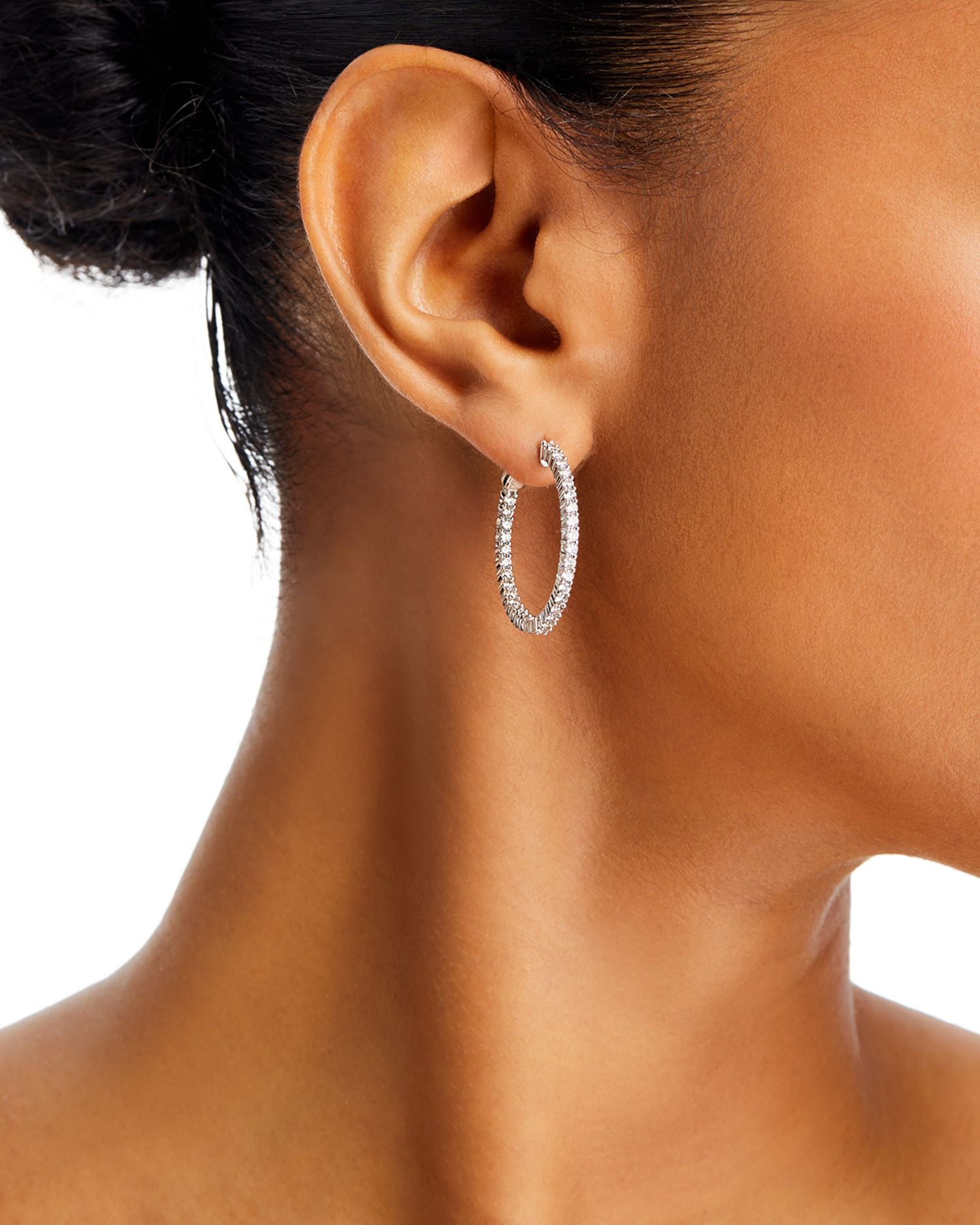 Diamond Inside Out Medium Hoop Earrings in 14K White Gold, 1.50 ct. t.w.