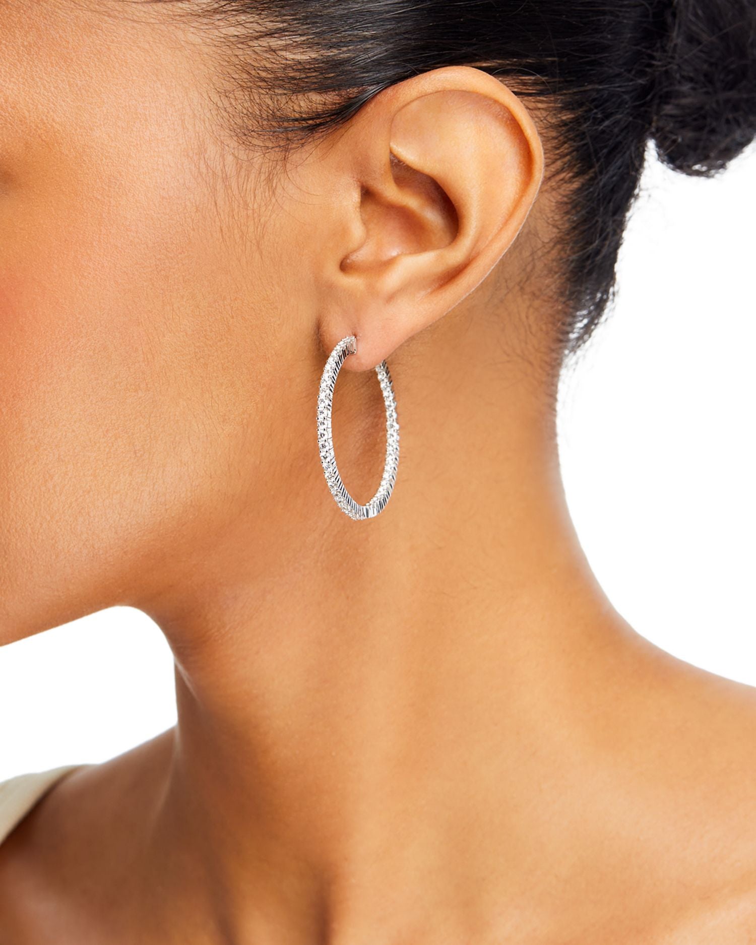 Diamond Inside Out Hoop Earrings in 14K White Gold, 3.0 ct. t.w.