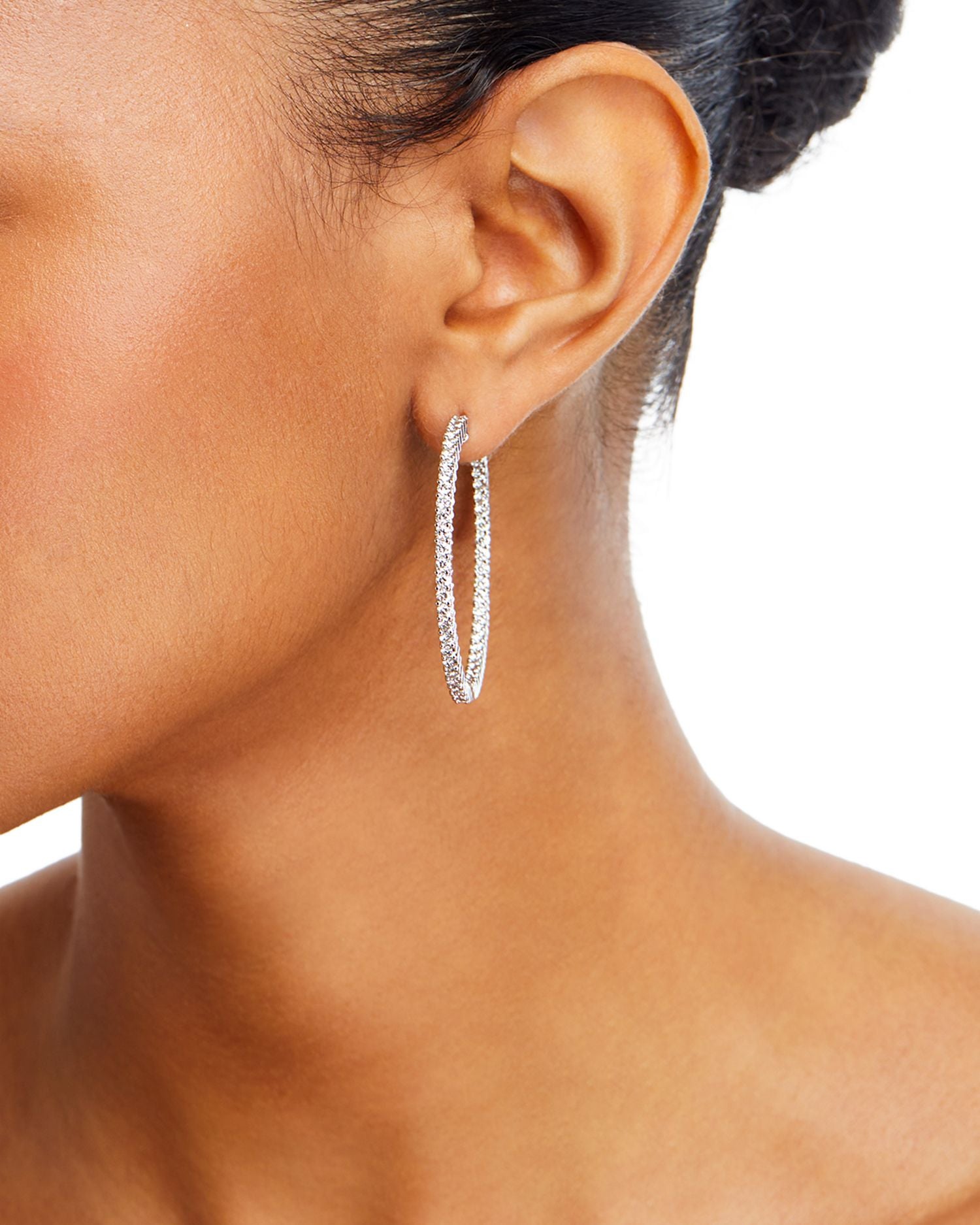 Diamond Inside Out Medium Hoop Earrings in 14K White Gold, 4.0 ct. t.w.