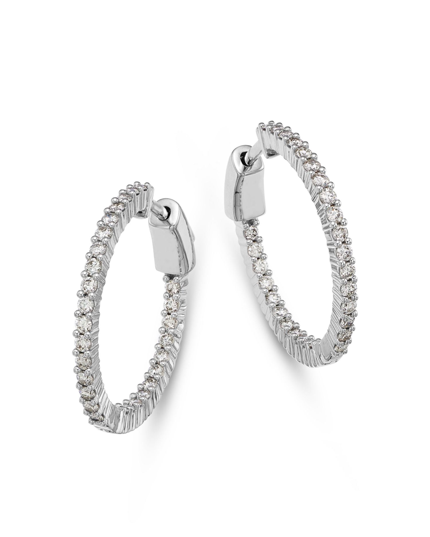 Diamond Inside Out Small Hoop Earrings in 14K White Gold, 1.0 ct. t.w.
